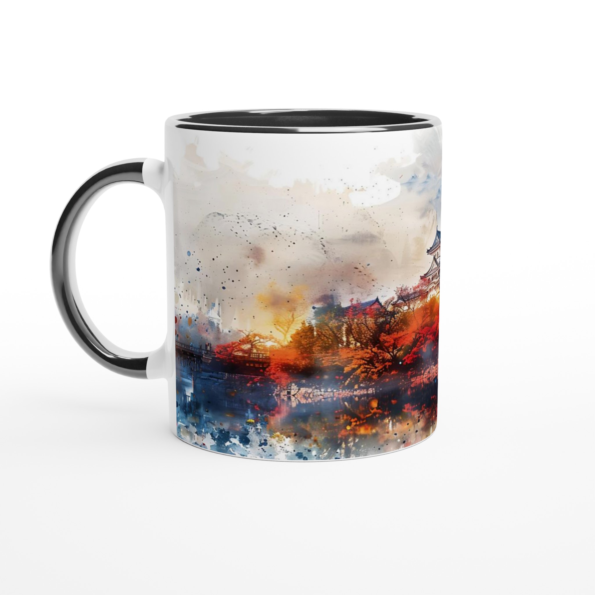 Japansk Akvarell Mugg - Klassiskt Slott & Höstfärger på 11oz Keramik, Välj Färg! 7 68375eeb-b6ee-466d-a5a7-c48e542024e6