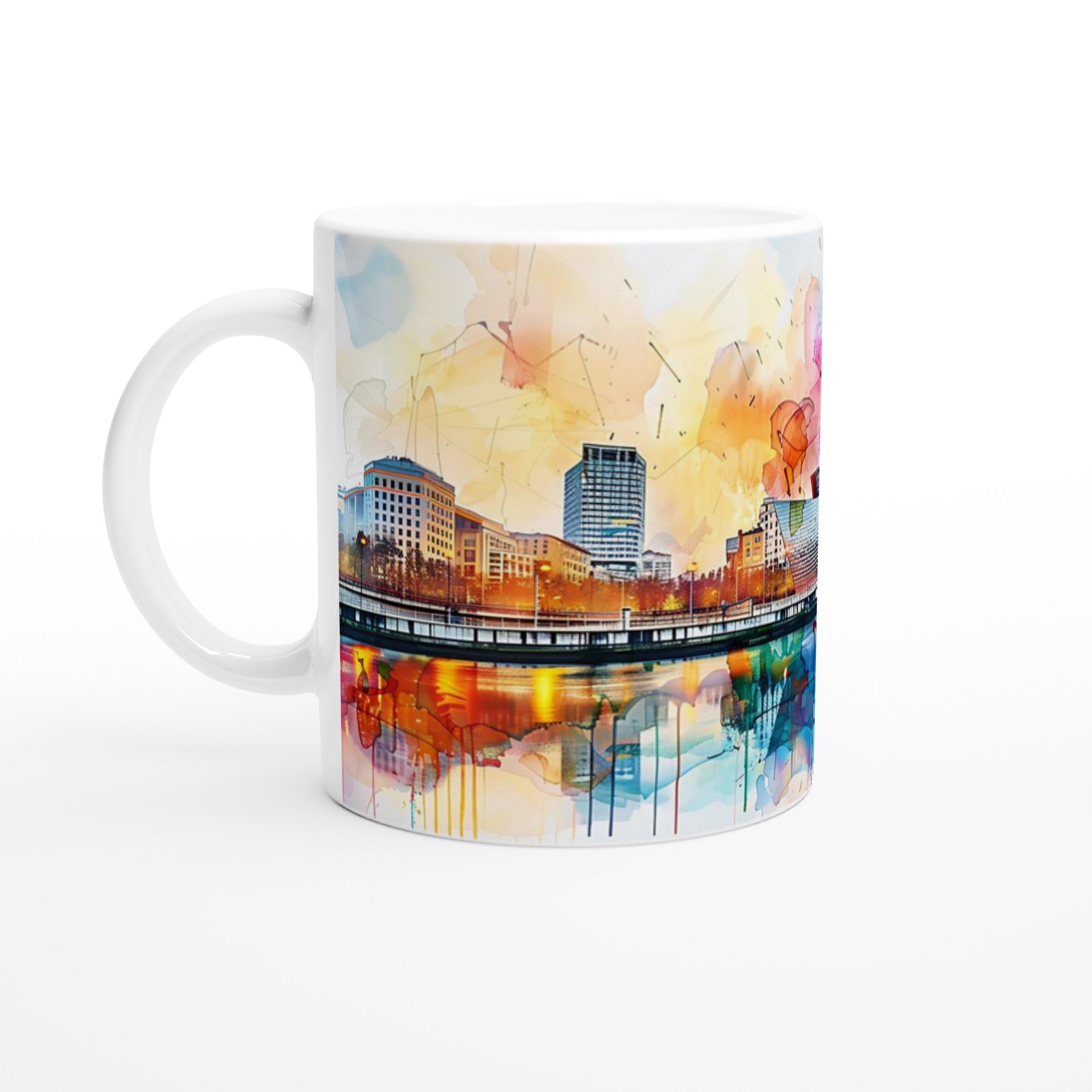 Abstrakt Stadsbild Akvarell Mugg – Färgstark Keramikmugg 11oz 1 69a678bf-978f-4327-b3ed-297d68675c2c