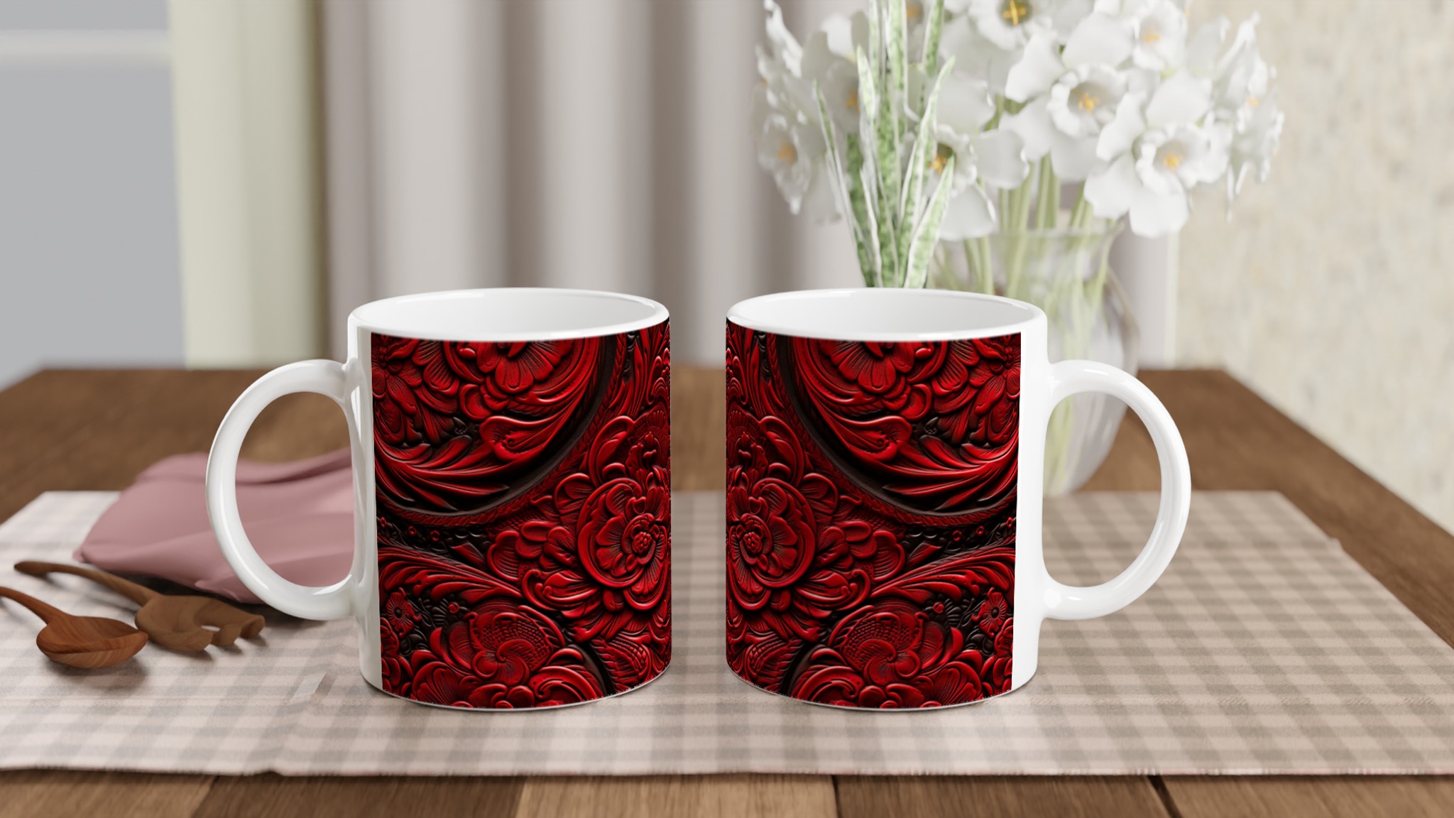Red Floral Embossed 11oz Keramikmugg – Din Kaffestund i Lyx 10 6b1cc0a9-649c-4894-9f0e-d70a971021ec