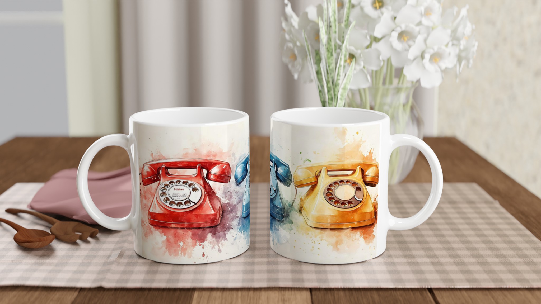 Retro Telefon Konst Mugg – Vintage Charm i Akvarell | 11oz Keramikmugg i Flera Färger 10 6bf06b1a-7e34-4b34-9a84-bf88f4605abf