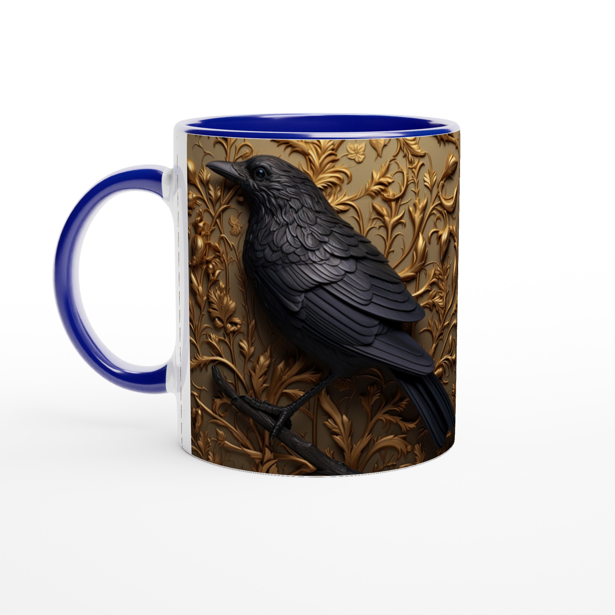 Vit 11oz keramisk mugg med elegant korpdesign i lyxig svart och guld 4 6c122f92-e504-4db0-952b-246d96a72525