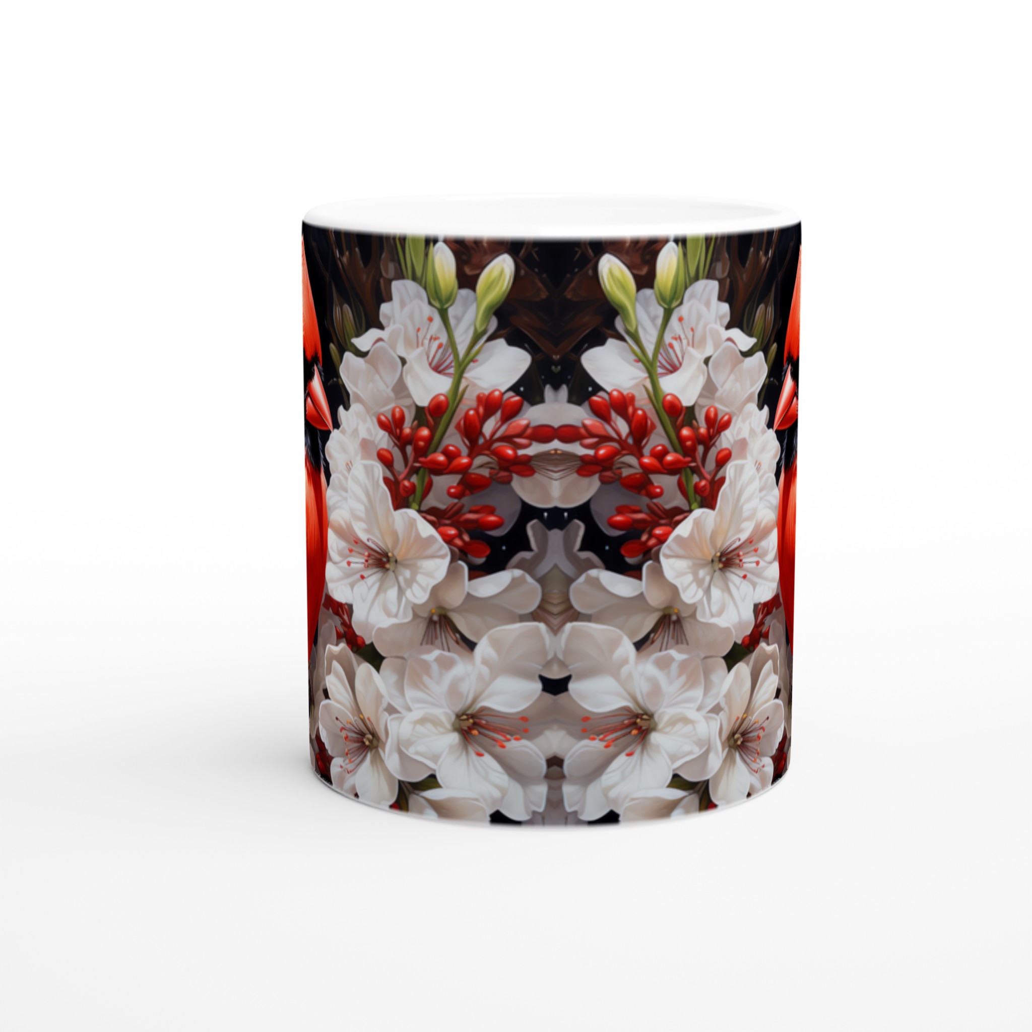 Kardinalens Prakt: 11oz Keramisk Mugg med Vibrerande Fåglar och Blommor – Välj din Färg! 9 6c854166-5478-41d7-9b56-296fe1e38450