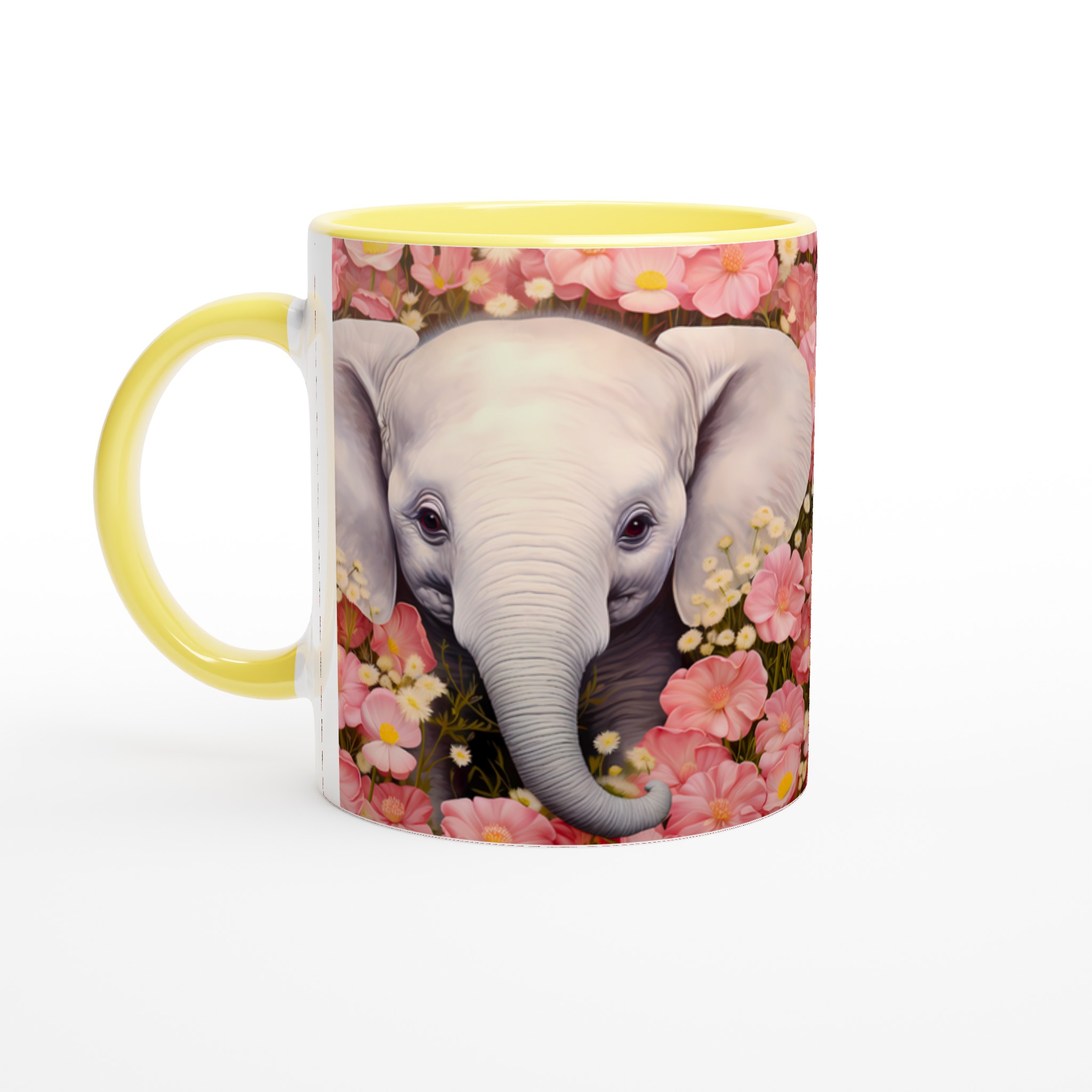 Söt Elefant Bland Rosa Blommor – 11oz Keramikmugg i ditt val av färg 5 6cea5baf-bf1b-4978-a9a1-355d7732dc51