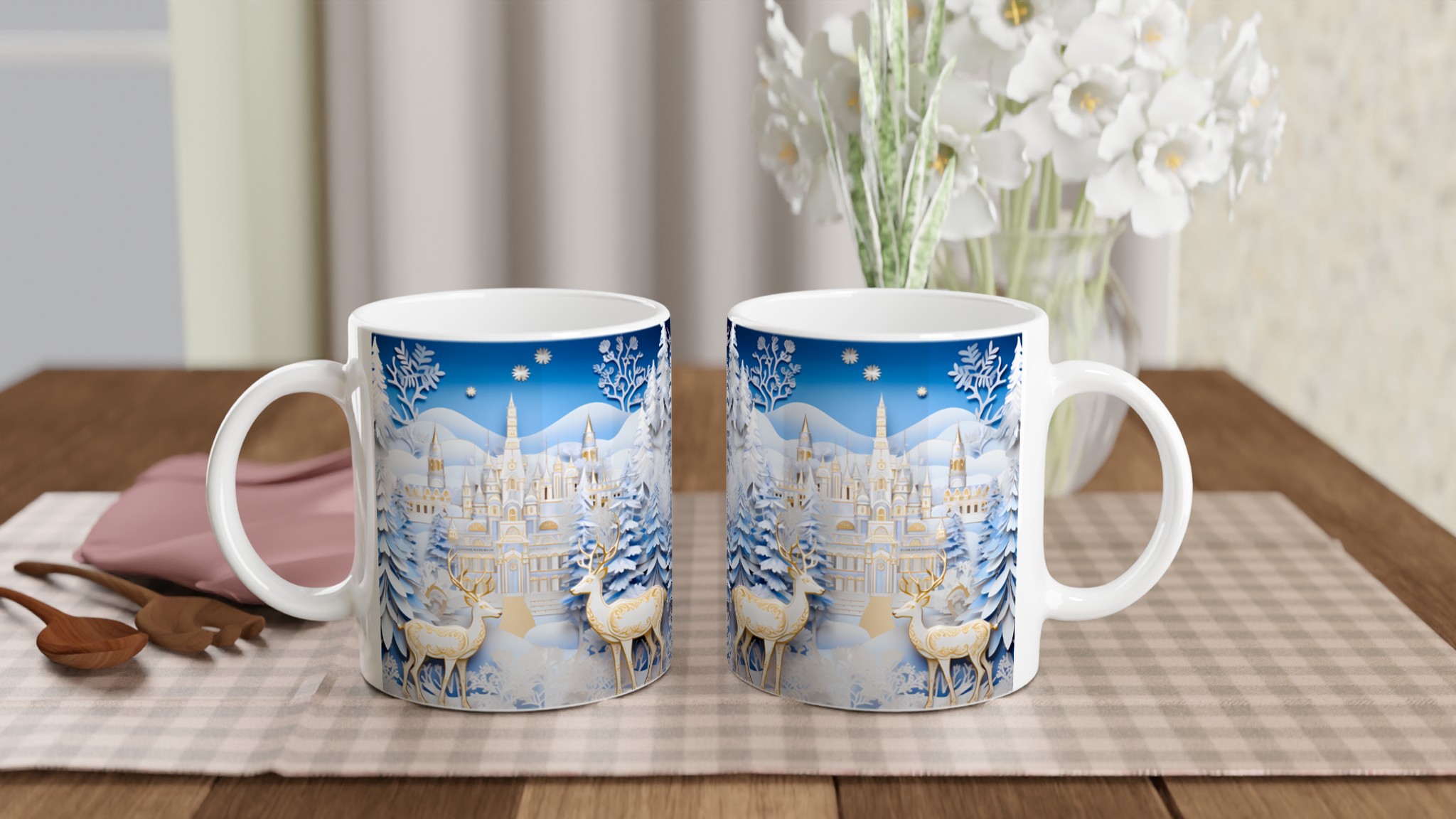 Vinterlandskap Magi Keramikmugg – Din Kaffestund med Snötäckta Granar & Eleganta Rådjur i Valfri Färg! 10 6d01c412-55b6-4811-b570-1c50e1938614