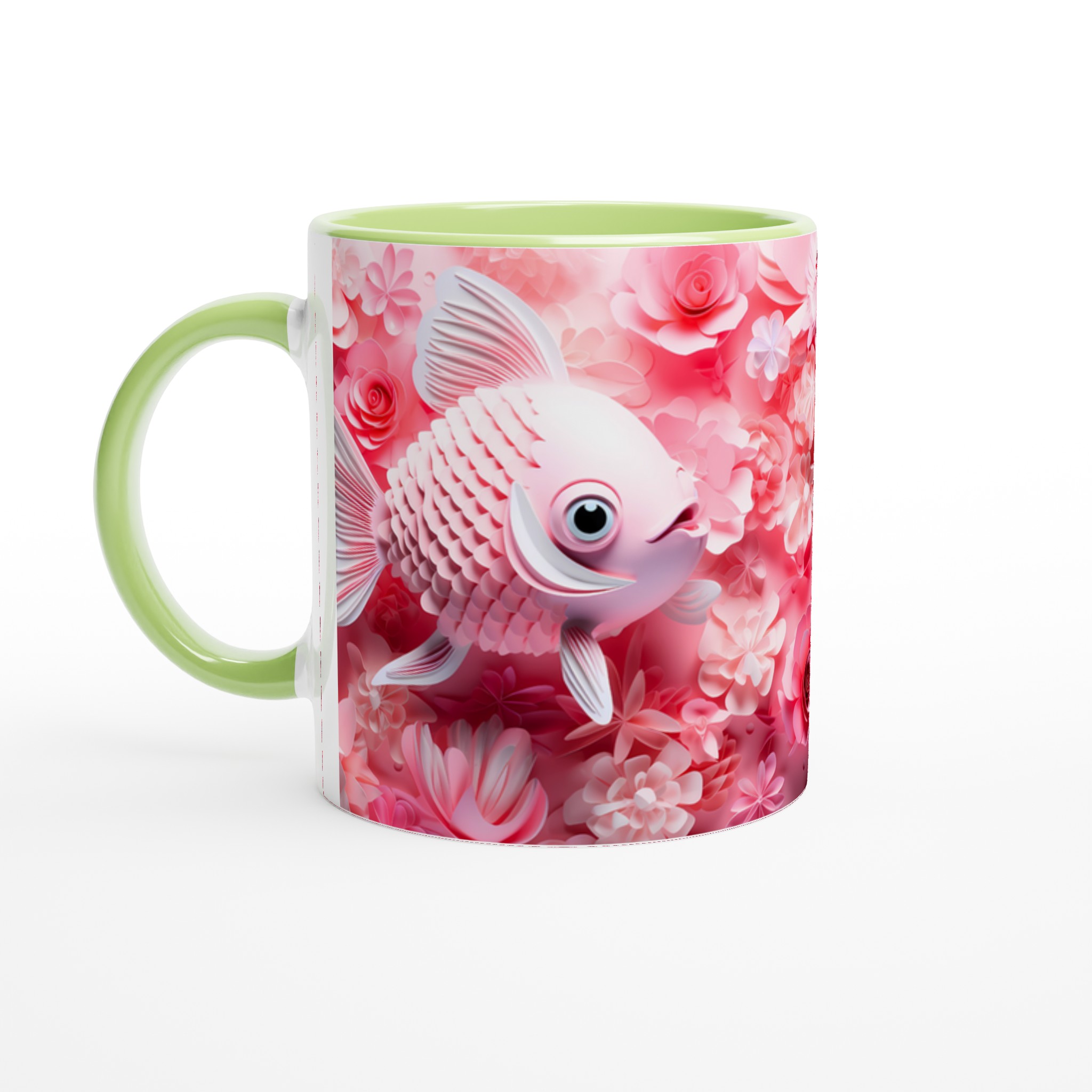 Kärleksfull Koi Mugg – Rosa Blomsterdröm med Lekfulla Fiskar – Personlig 11oz Keramikmugg i Flera Färger 3 6d175067-3994-4d51-b868-444dfb6d6462
