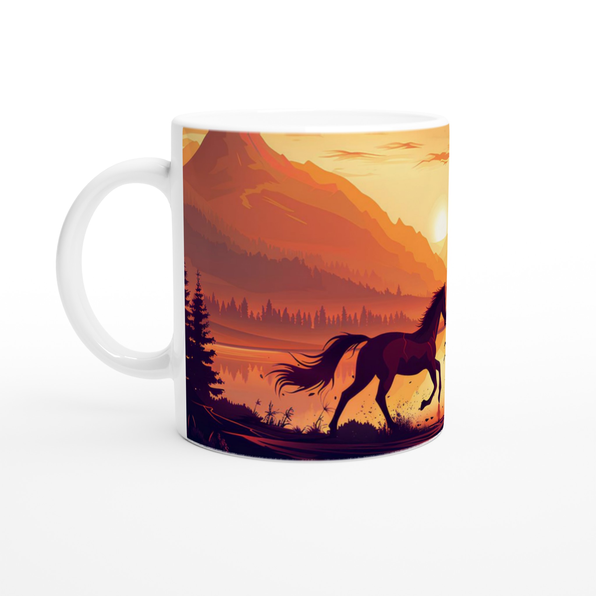 Vildhäst vid Solnedgång Keramisk Mugg - 11oz Konstnärlig Design i Ditt Val av Färg 1 6d4f685c-77ad-452b-9c3e-bd82100a1929