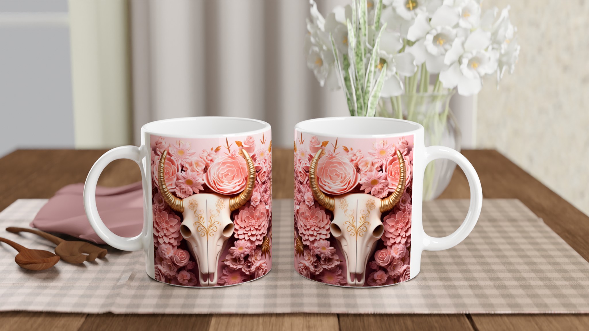 Romantisk Western Skalle Mugg – 11oz Keramikmugg i ditt val av färger 10 6d79e87a-3f9b-4467-a003-4cfc1b7d9cc3