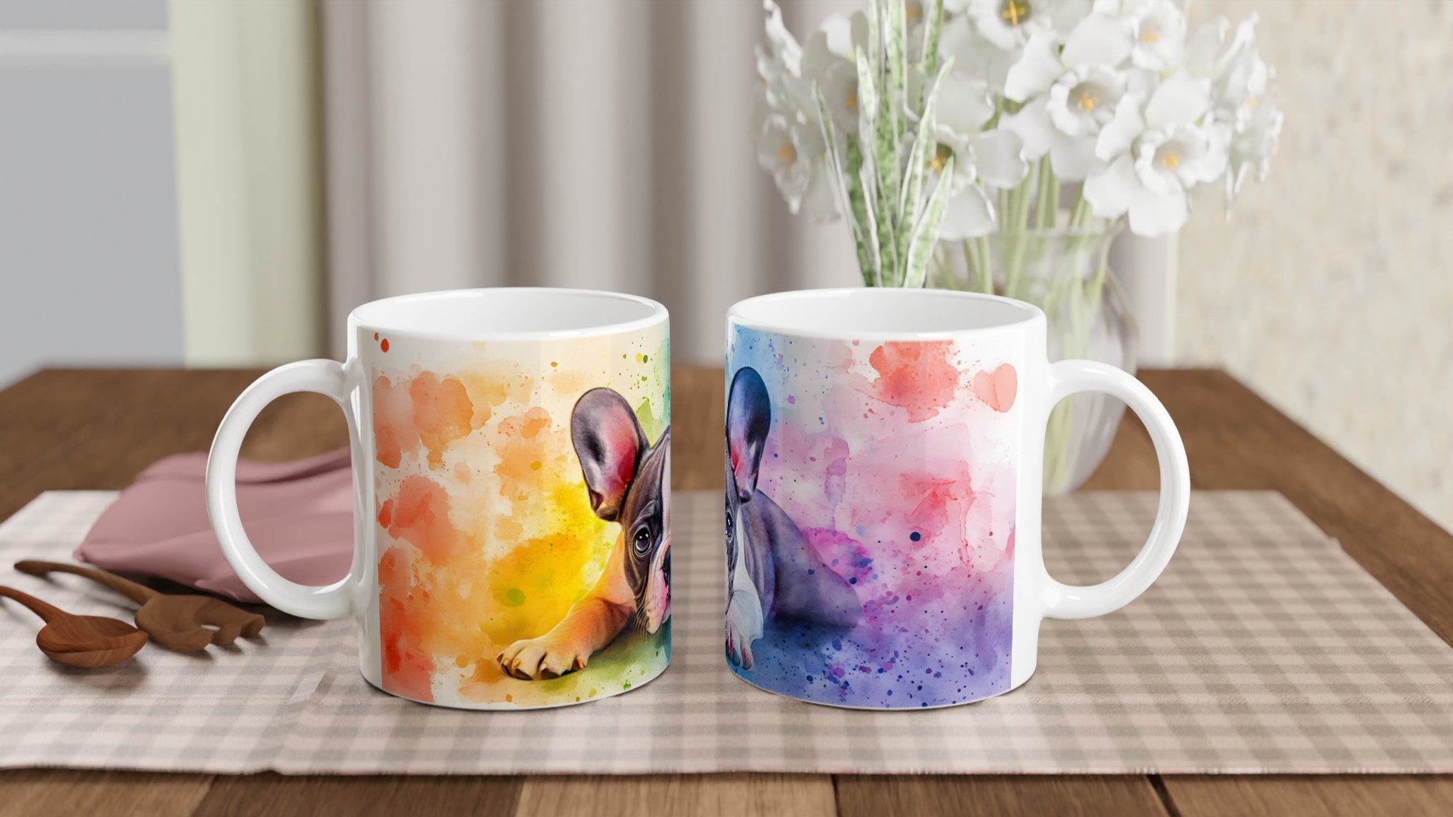 Färgglad Akvarell Fransk Bulldog Keramikmugg - 11oz, Levande Design som Lysar! 10 6f037f1e-9967-4972-83a8-d8612f4fea3c