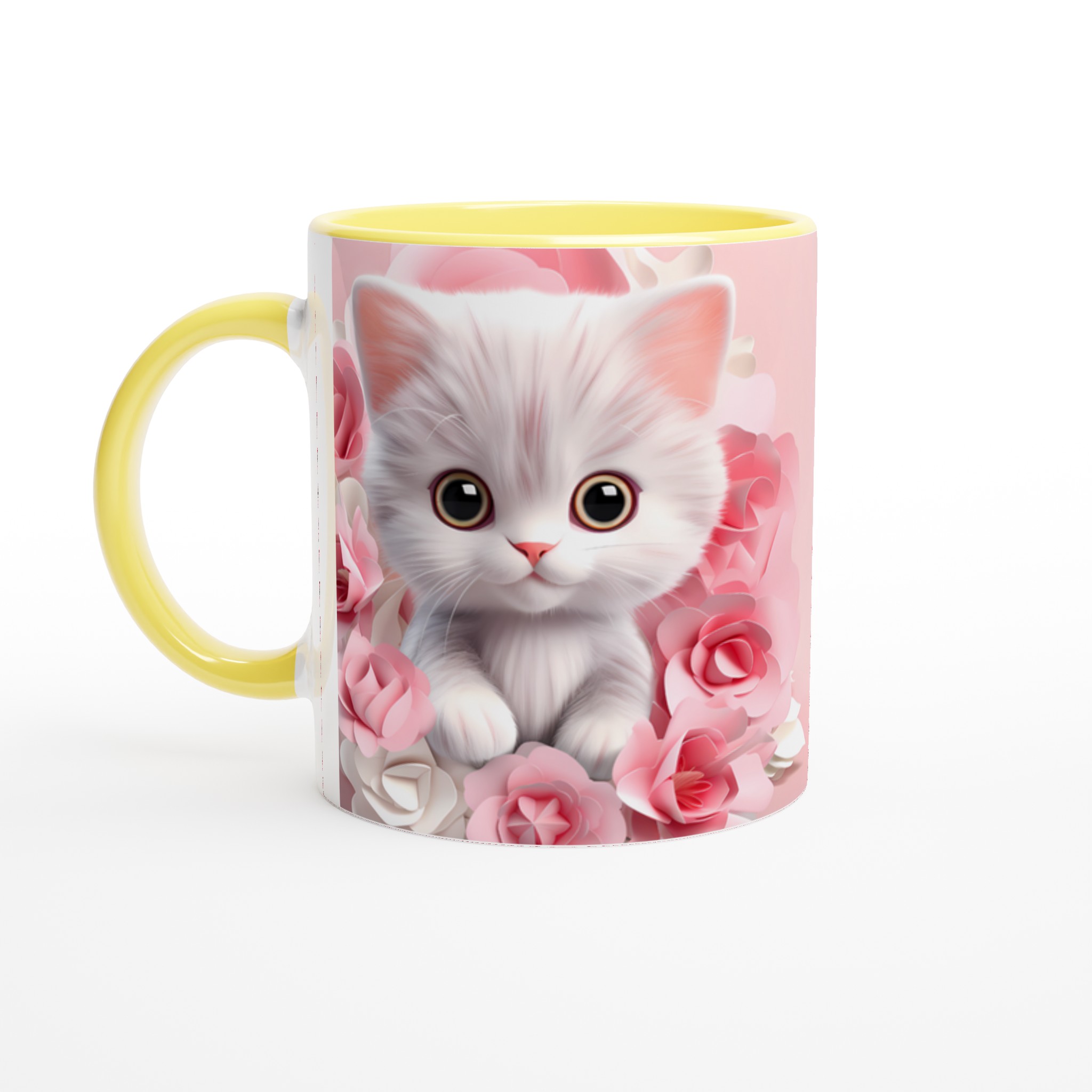Söt kattunge & rosblommor 11oz Keramisk Mugg – Välj din färg 5 709663ab-f807-4082-80e3-f1e5cad20289