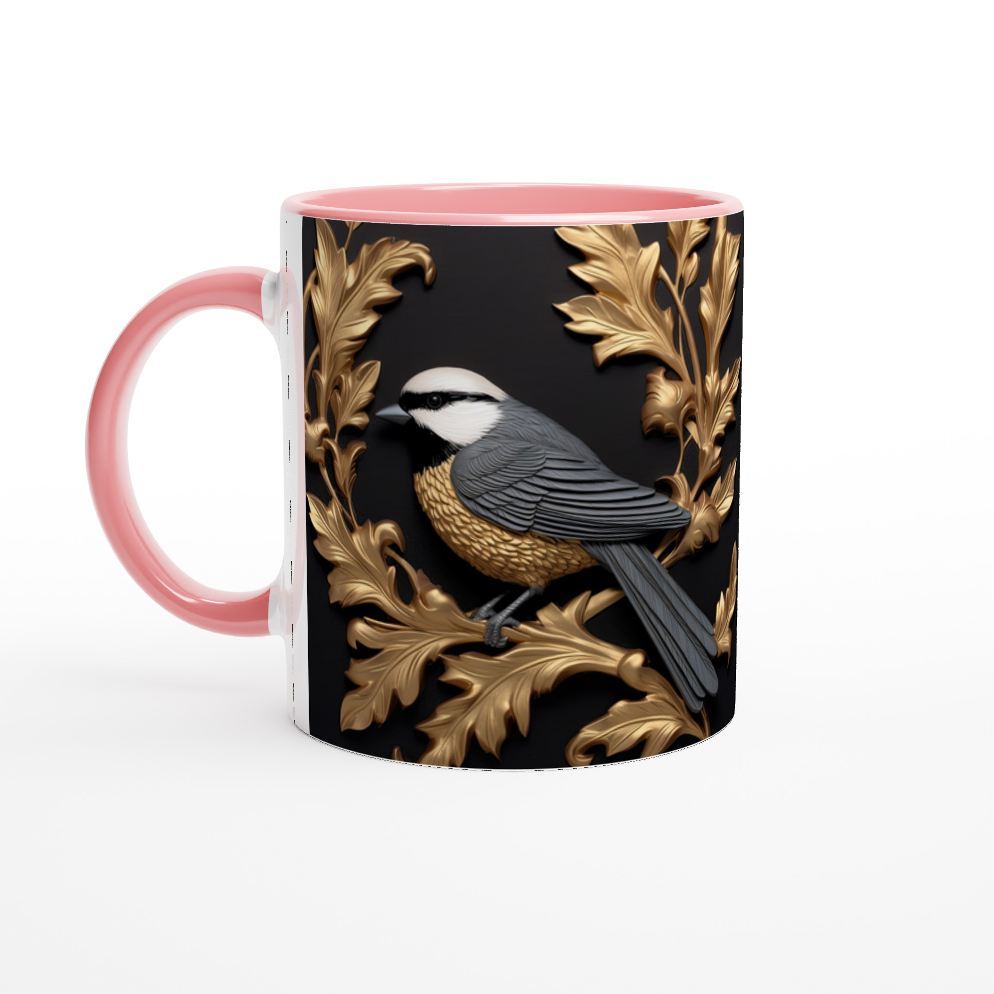 Vit 11oz keramisk mugg med elegant fågel- och lövdesign i guld och grått – välj din favoritfärg 6 71848975-900b-41d9-977e-0c32ce961eb0