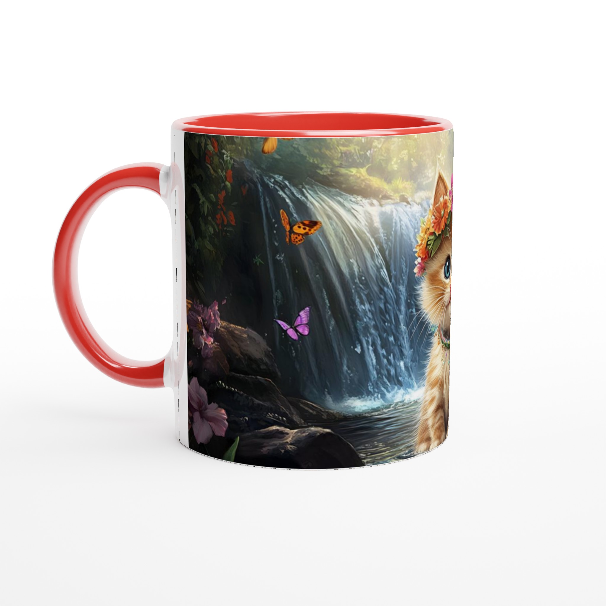 Söt kattunge med blomsterkrans – 11 oz keramisk mugg för kaffeälskare, välj din färg! 2 71c6251b-63e8-4b43-8617-524e0779181f