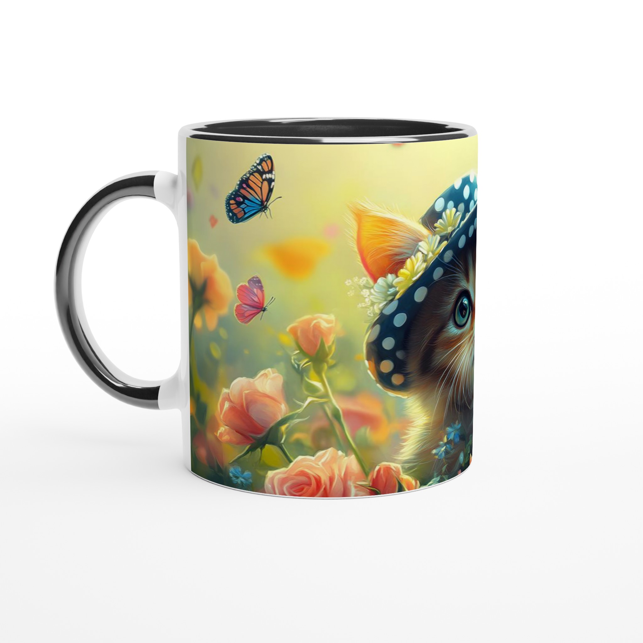 Söt kattunge i hatt & blommor 11oz Keramisk Mugg – Drömscen i Pastell – Välj din färg! 7 71f08a1b-03f8-46db-a7fd-5c20505b4389
