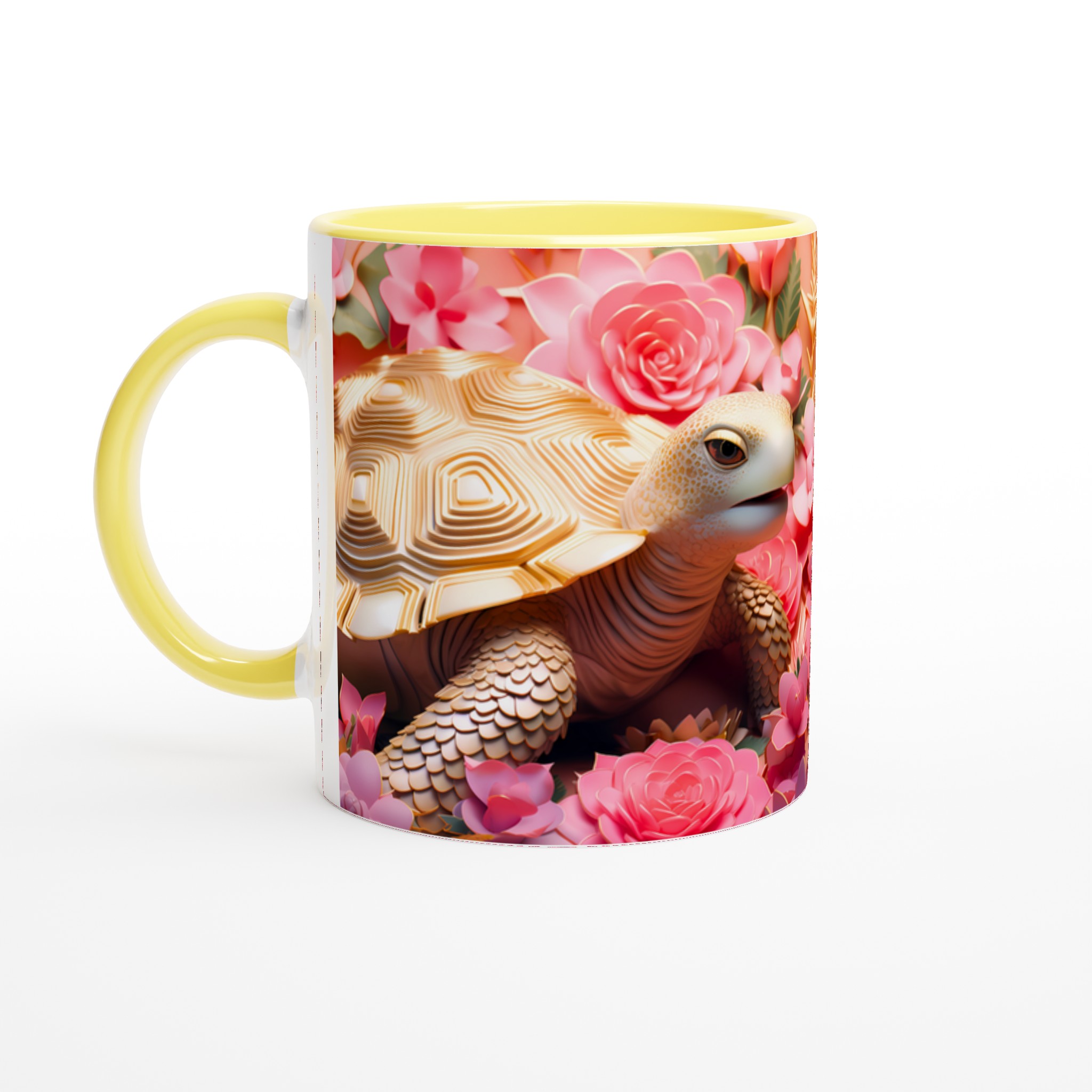 Lyxig Sköldpaddsmugg: Gulddetaljer & Rosa Blommor – 11oz Keramikmugg i Valfri Färg 5 720dc451-e684-431c-ab63-756e4f12cdb6