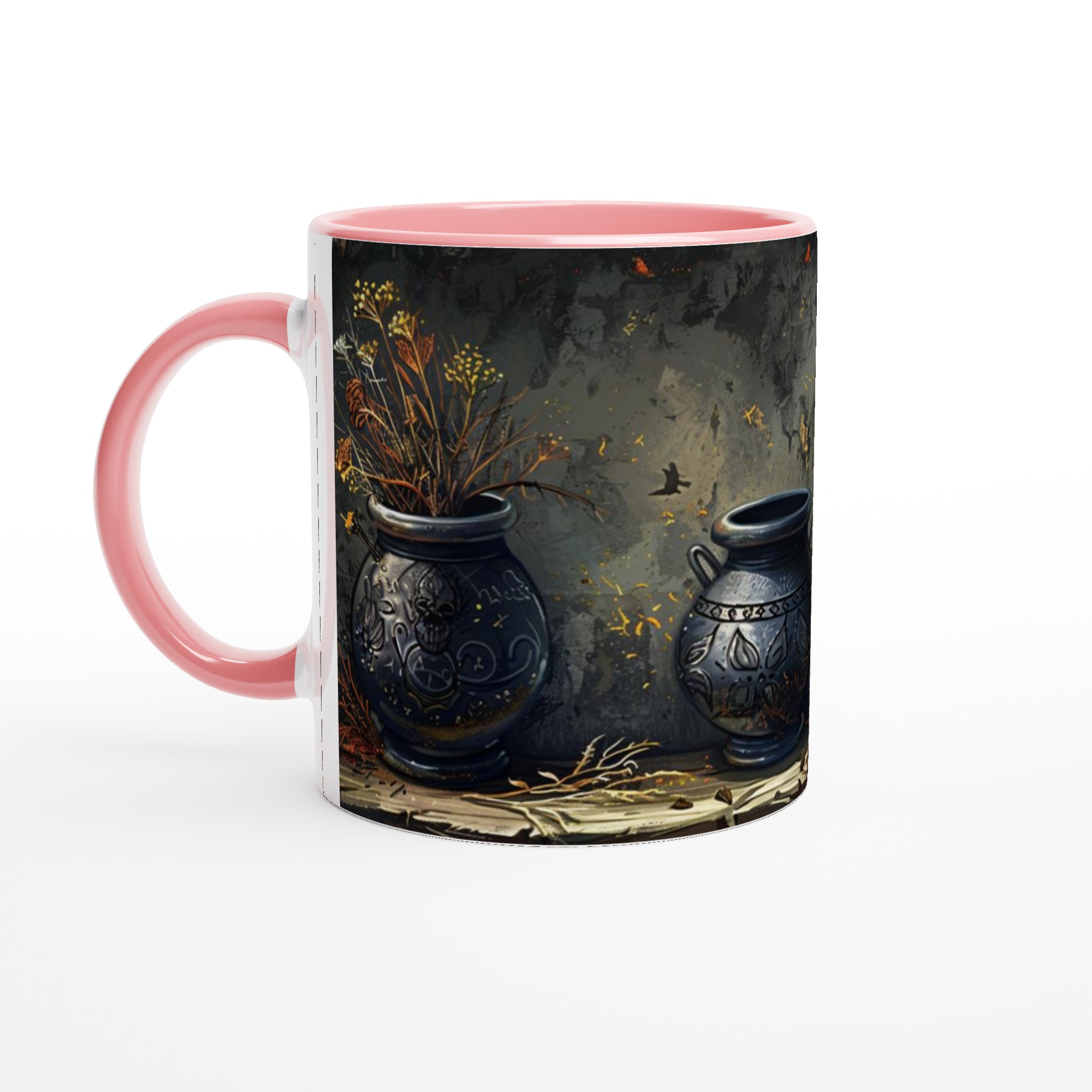 Vit 11oz keramisk mugg med konstnärligt mörkt vasmotiv – välj bland sju sofistikerade färger 6 72349bd8-9803-4f06-8cd3-c8d55ea654d7