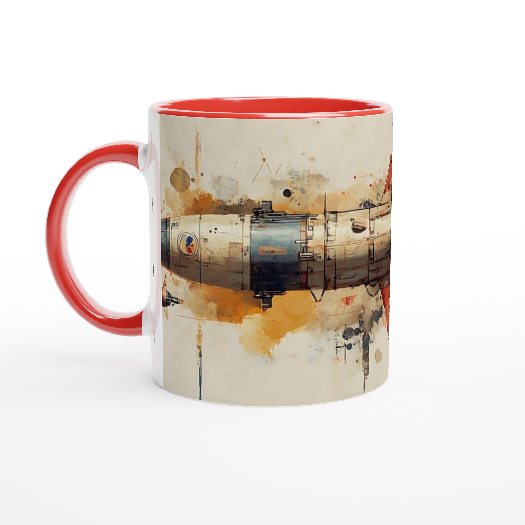 Retro Rymdskepp Keramisk Mugg – Konstnärlig Akvarellstil för Din Favoritdryck, Välj Bland Flera Färger 5 72684dbe-b2f5-48ff-bd53-389097f3e5d4