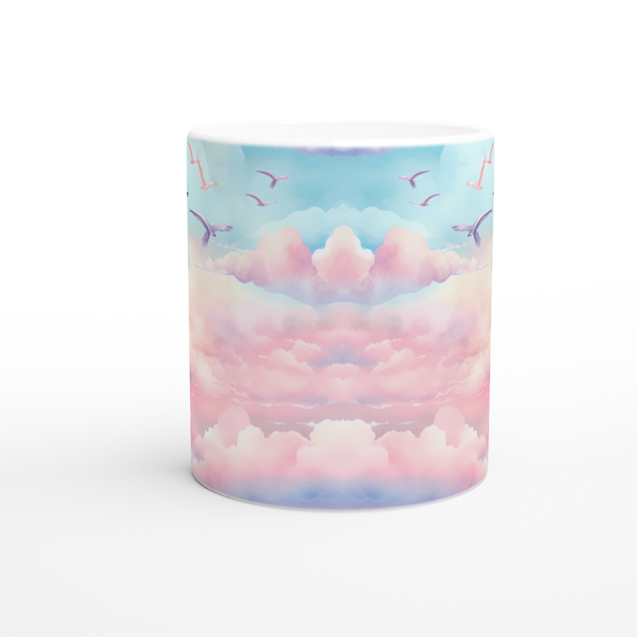 Magisk Himmel Kaffemugg - 11oz Keramisk Mugg med Drömska Moln & Flygande Fåglar i Pastelltoner 8 72707130-7ee8-422c-9ff2-1ba95b66485a