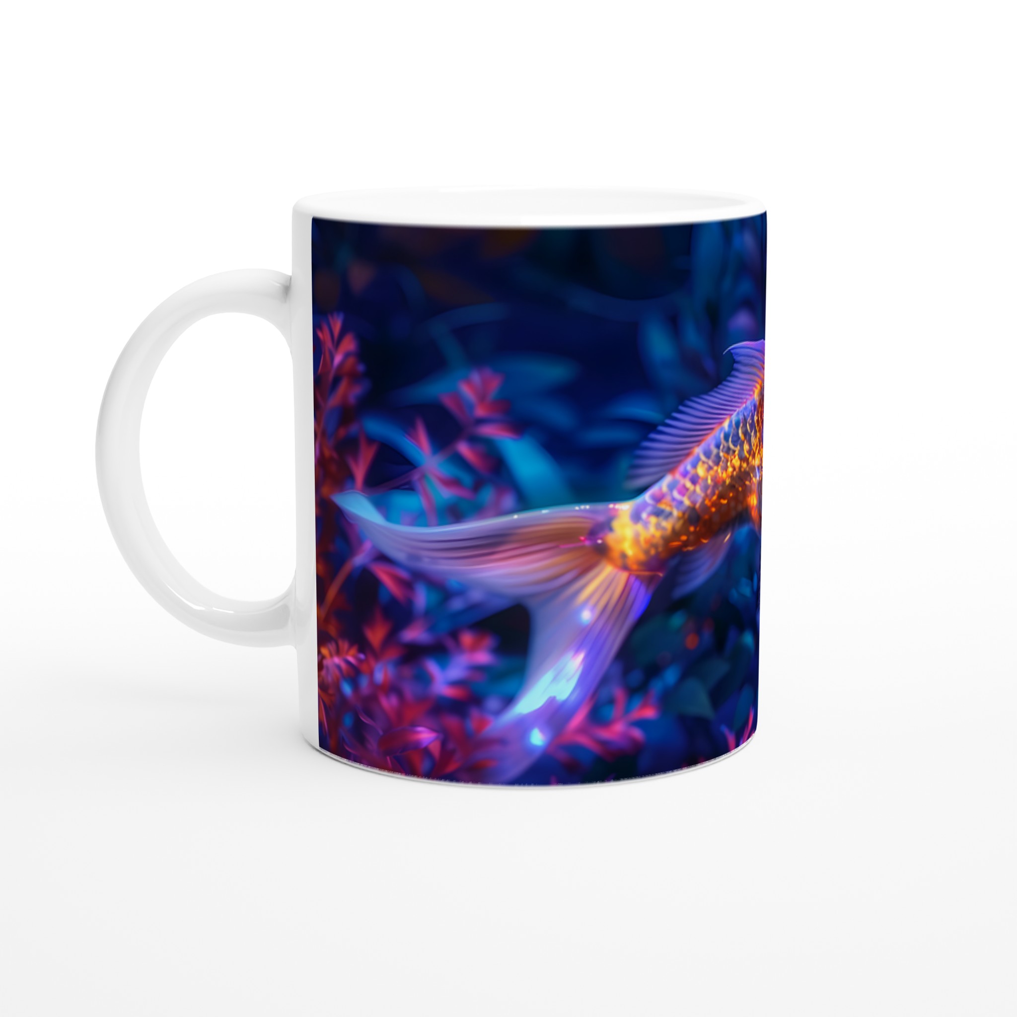 Neon Koi Fisken Mugg – 11 oz Keramikmugg i Hypnotiska Färger, Perfekt för Konstälskare & Färgstarka Tryck! 1 72d62cf6-7115-4862-ad8b-a1b18f173d75