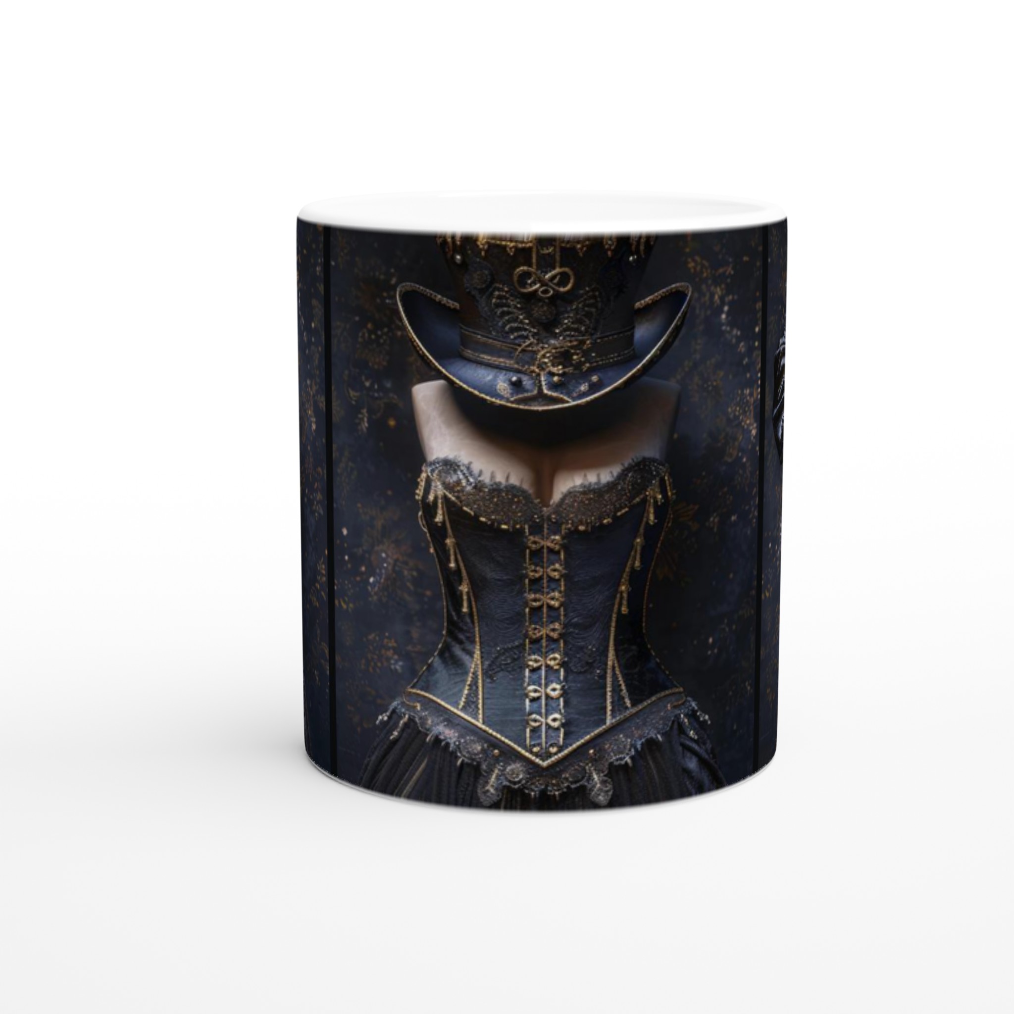 Vit 11oz keramisk mugg med elegant svart och guldig steampunkinspiration – välj bland sju klassiska keramfärger 8 72f05d15-c098-4345-8ad7-975965878005