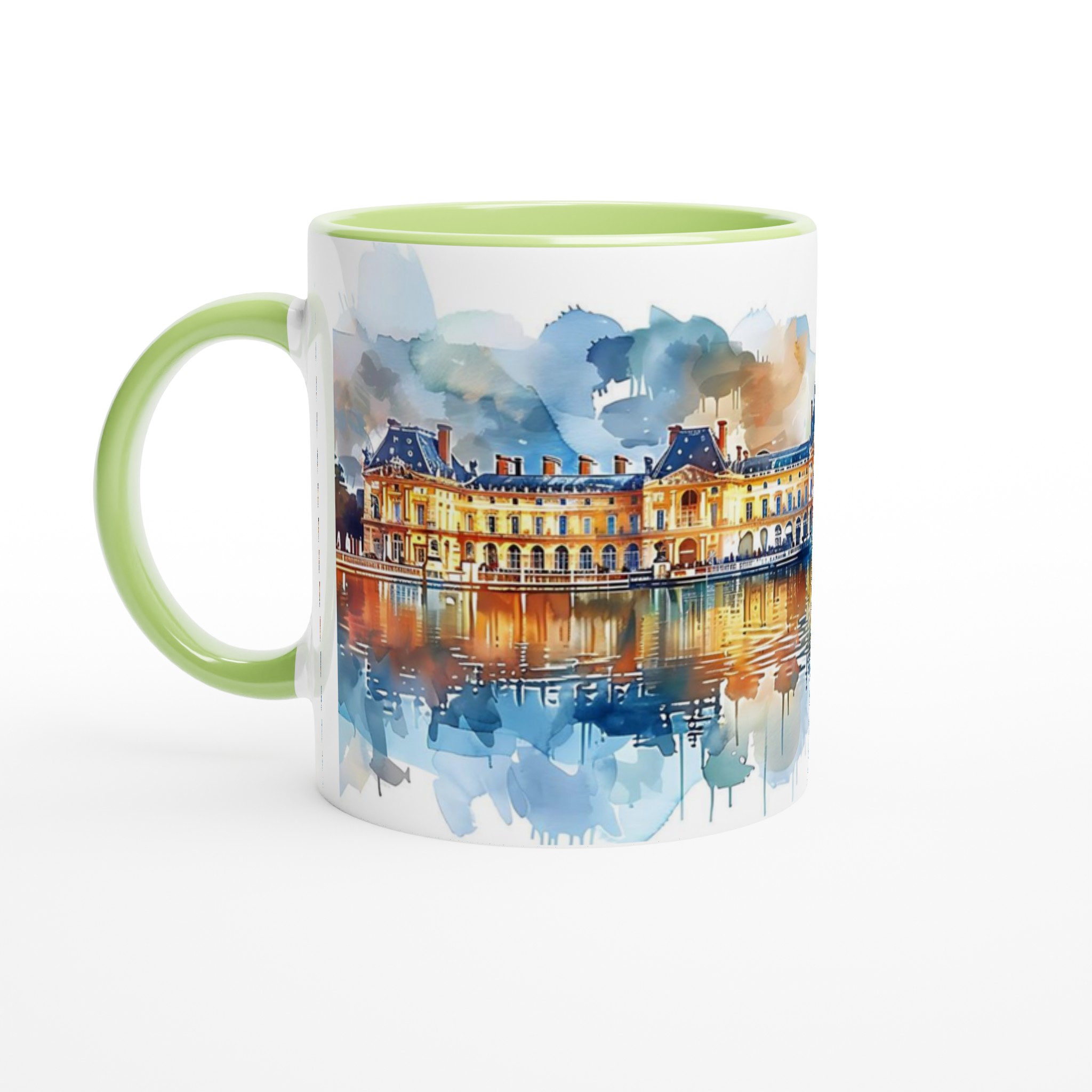 Parisisk Charm Keramisk Mugg – Konstnärlig Akvarell Louvre-silhuett, Välj bland 7 Livfulla Färger 3 734beb1e-e959-4fbe-95d9-b67024b7532e