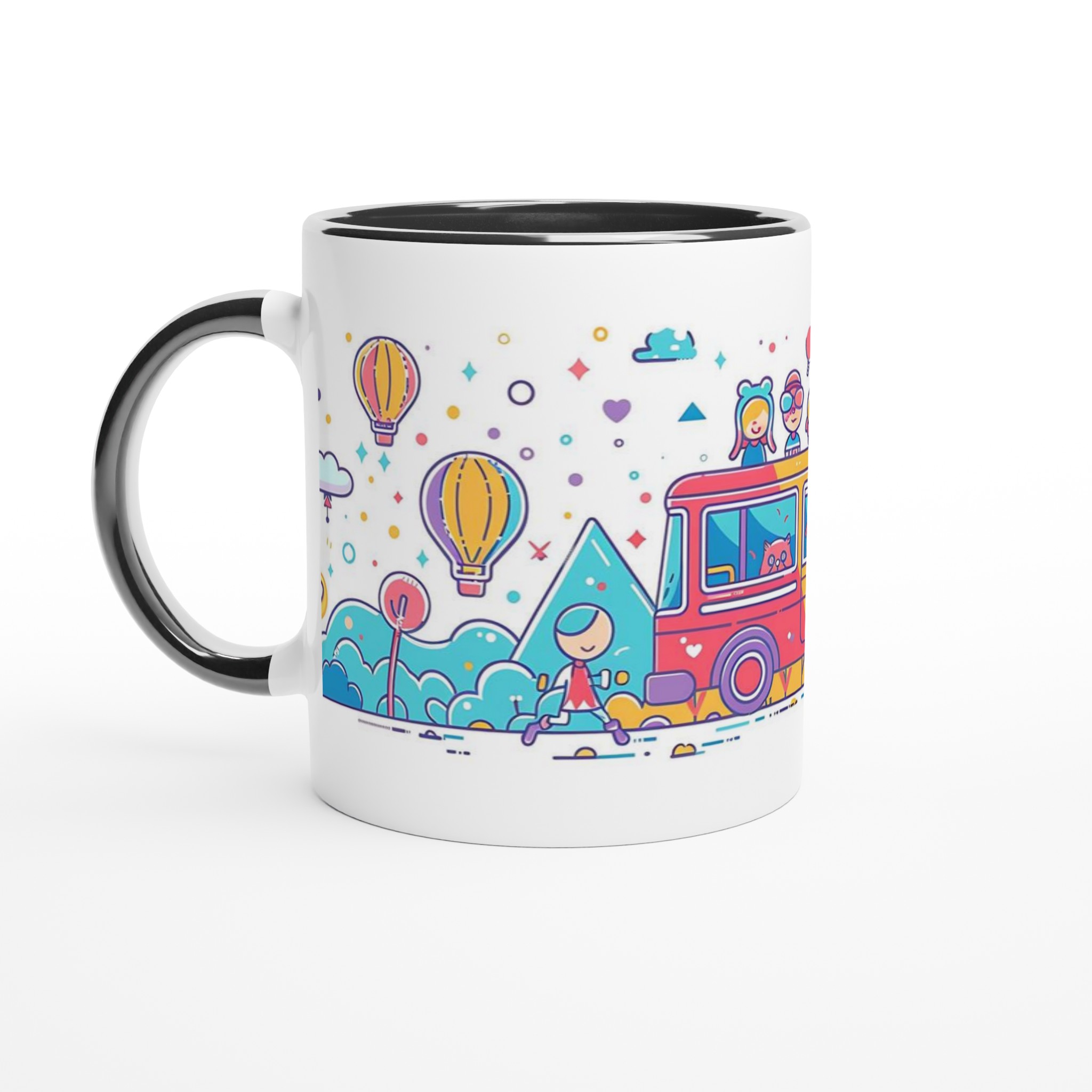 Äventyrsmugg: Lekfulla figurer & ballonger i pastellfärger – 11 oz keramikmugg för kaffe och te 7 736dbff1-e102-4801-bcdc-f23d433b341c