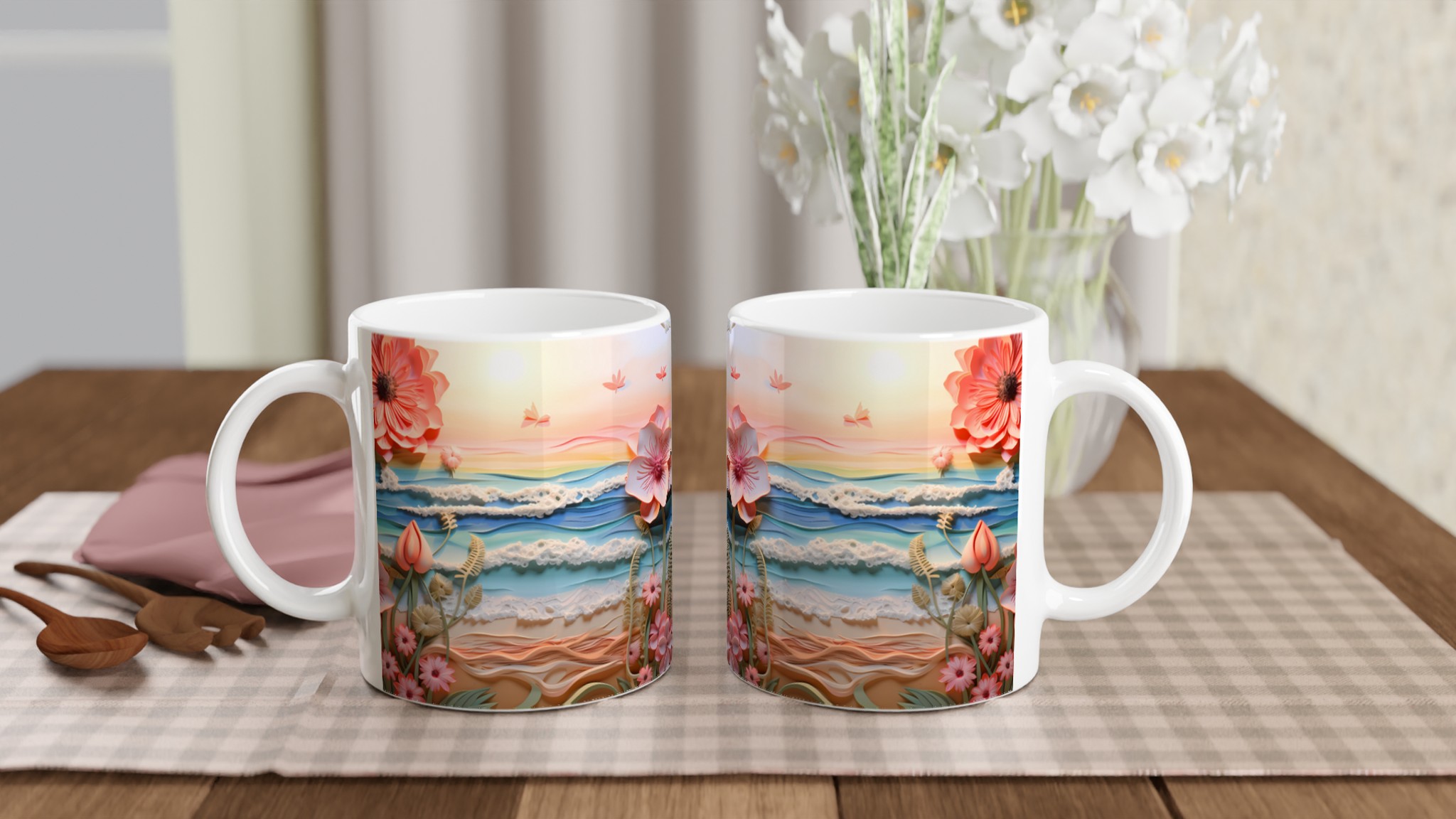 Pastellblomsterstrand 11oz Keramisk Mugg – Drömmig Havsvy i Valfri Färg 10 744732c7-a057-4916-a551-fbc00499270e