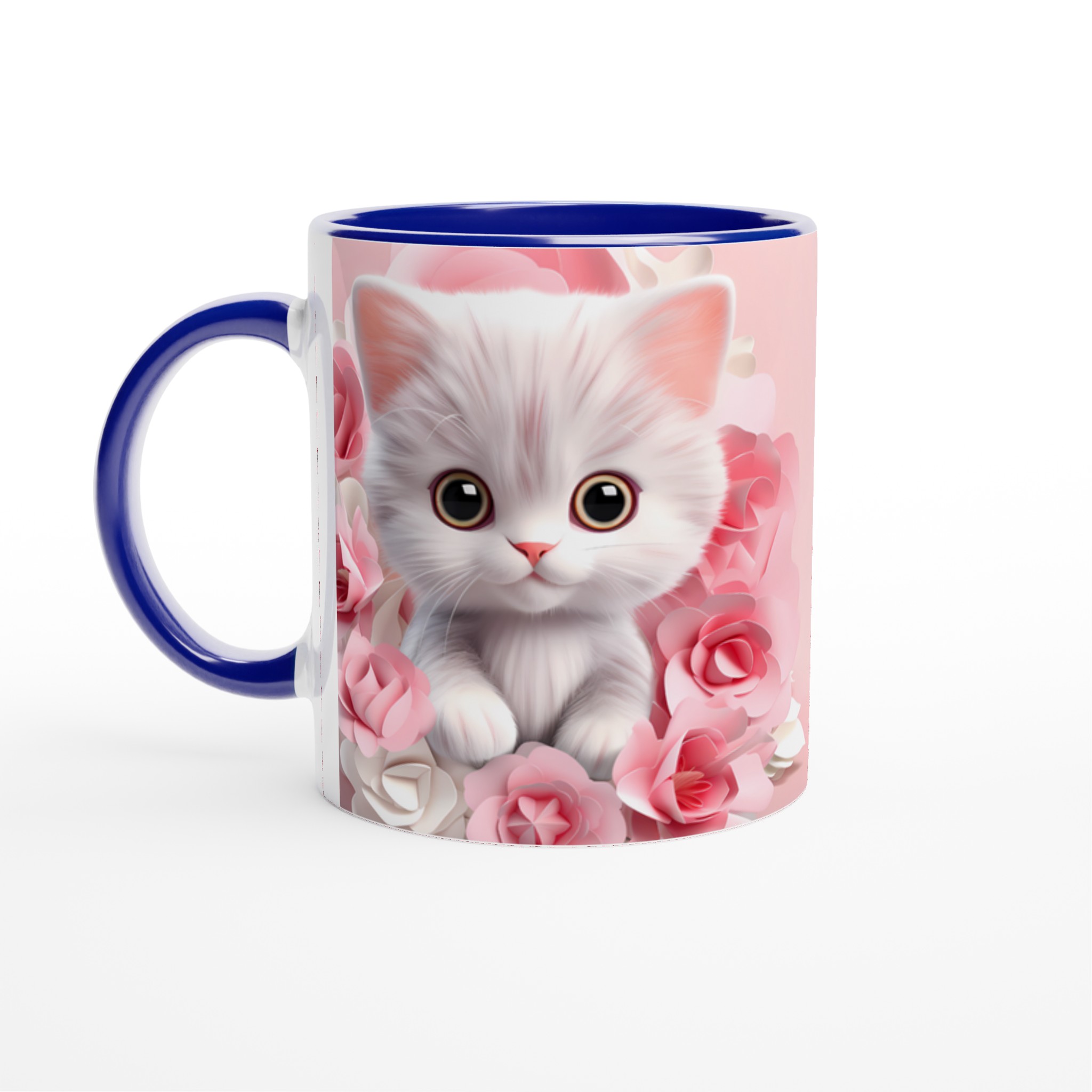 Söt kattunge & rosblommor 11oz Keramisk Mugg – Välj din färg 4 747a6a92-38b2-43b2-a0ad-cc554e3721b0