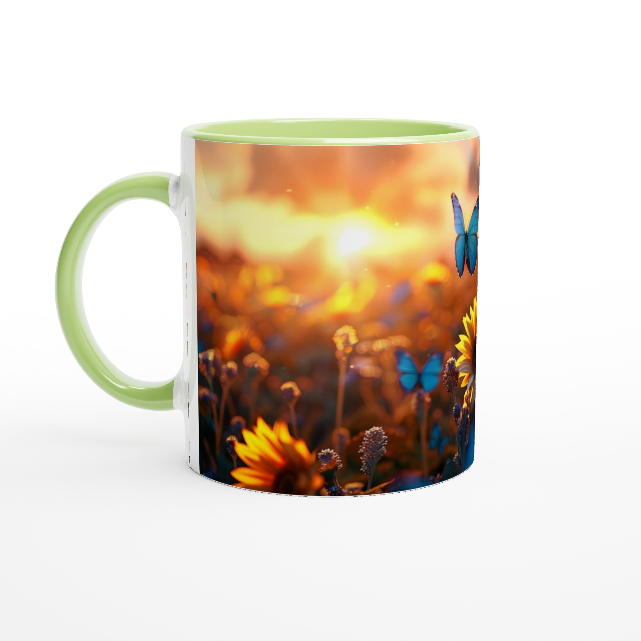 Solnedgångsdrömmar: Färgstark 11oz Keramisk Mugg med Solrosor & Fjärilar 3 76db8b3c-71ed-4a93-bacb-05eeed036433