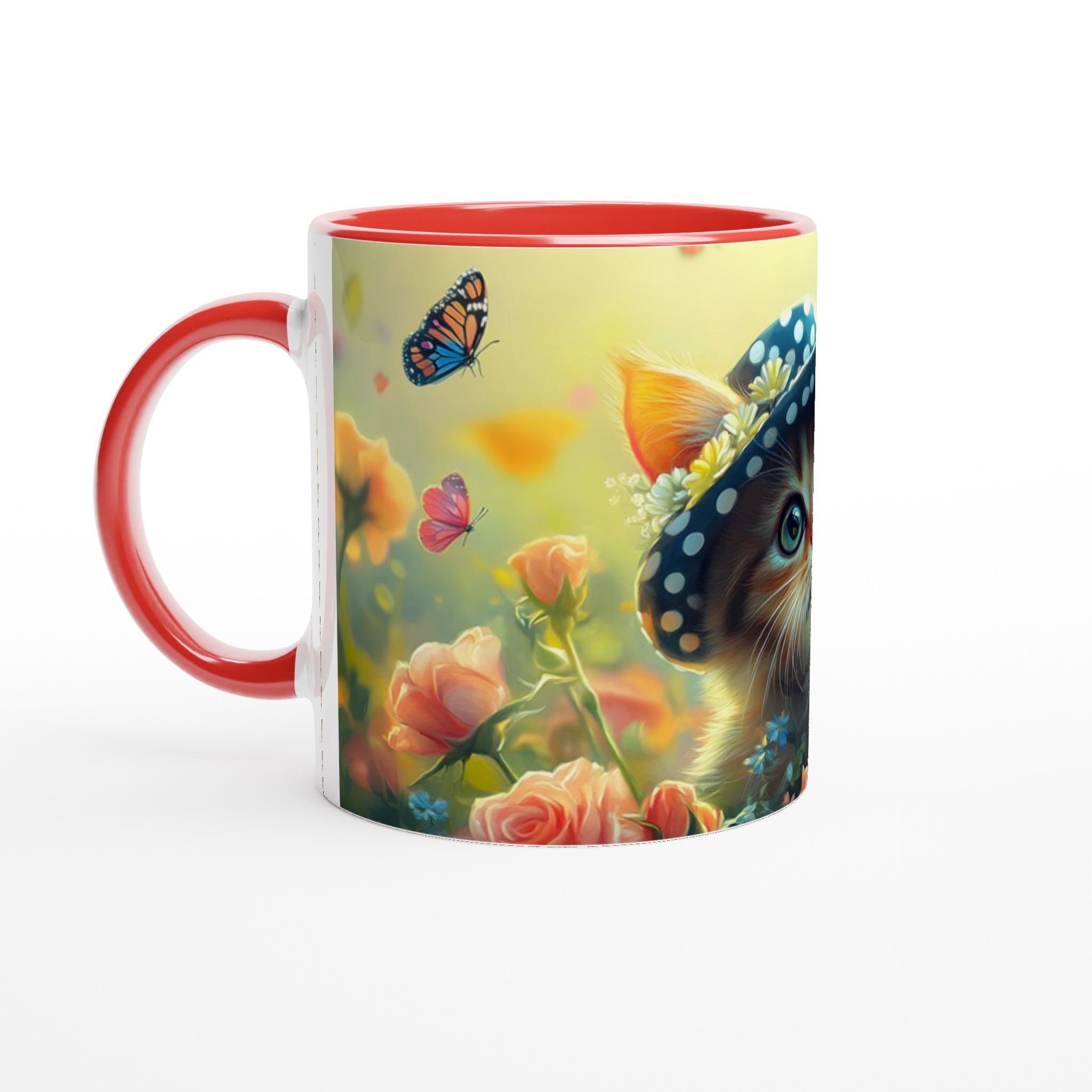 Söt kattunge i hatt & blommor 11oz Keramisk Mugg – Drömscen i Pastell – Välj din färg! 2 772178b1-314d-4415-abb4-7028ecef5985