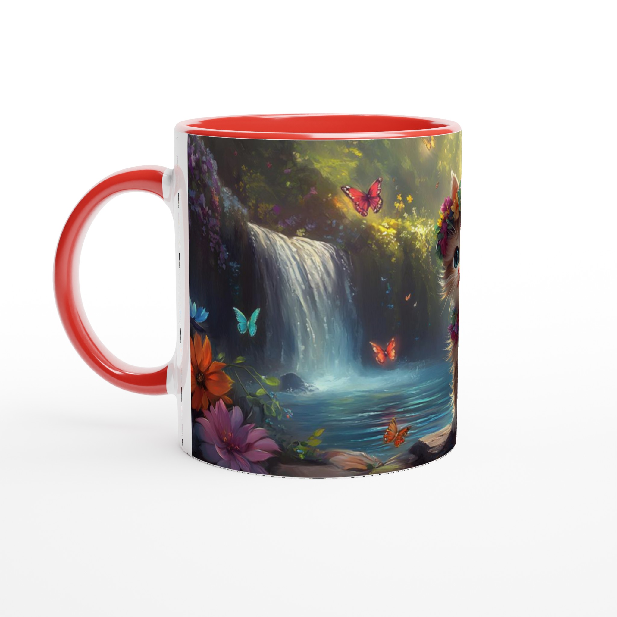 Magical Kitten Fantasy Mugg – 11oz Keramikmugg med Förtrollande Vattenfall & Blommor 2 774174ad-6cd1-4b9c-876a-e4fde579b071