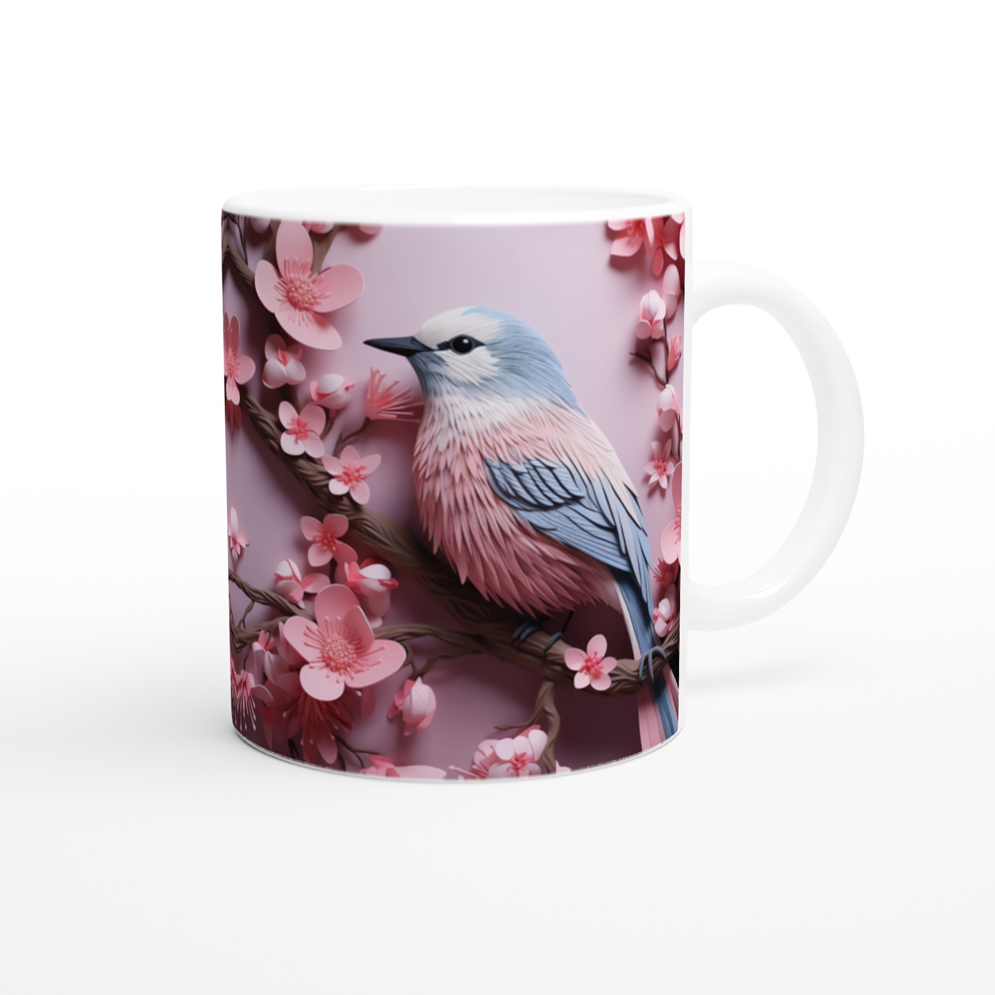 Körsbärsfågel Mugg – Keramisk 11oz Mugg med Drömsk Papperskonst och Vårinspirerade Färgval 9 77d5ba65-c31b-4e76-8403-608c88e7383a