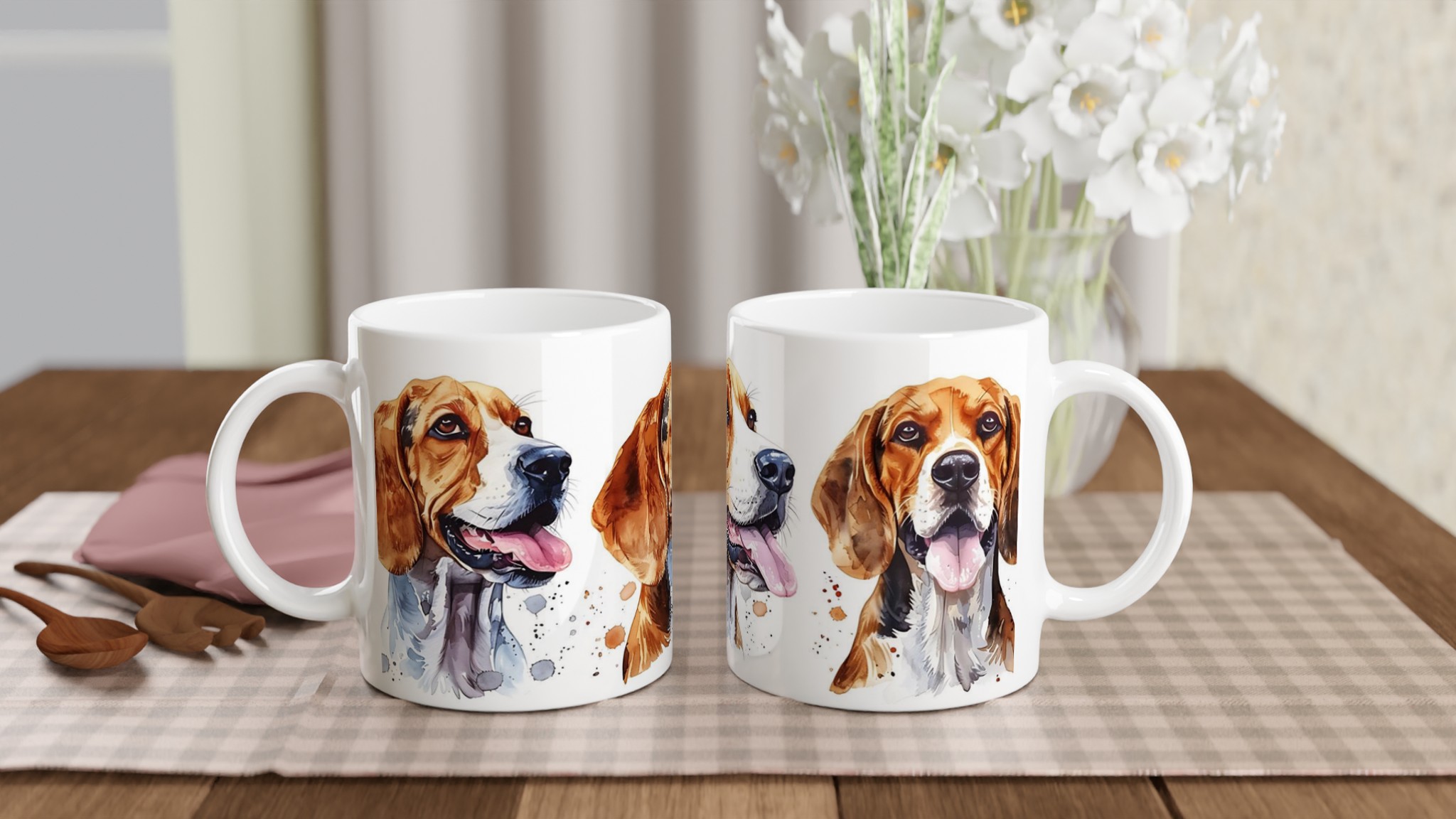 Vår Vattenglas Keramikmugg - Charmiga Beagle Valpar i Akvarell, 11 oz 10 77ee5ed4-bc32-40af-99d0-d05e8a24d8b2