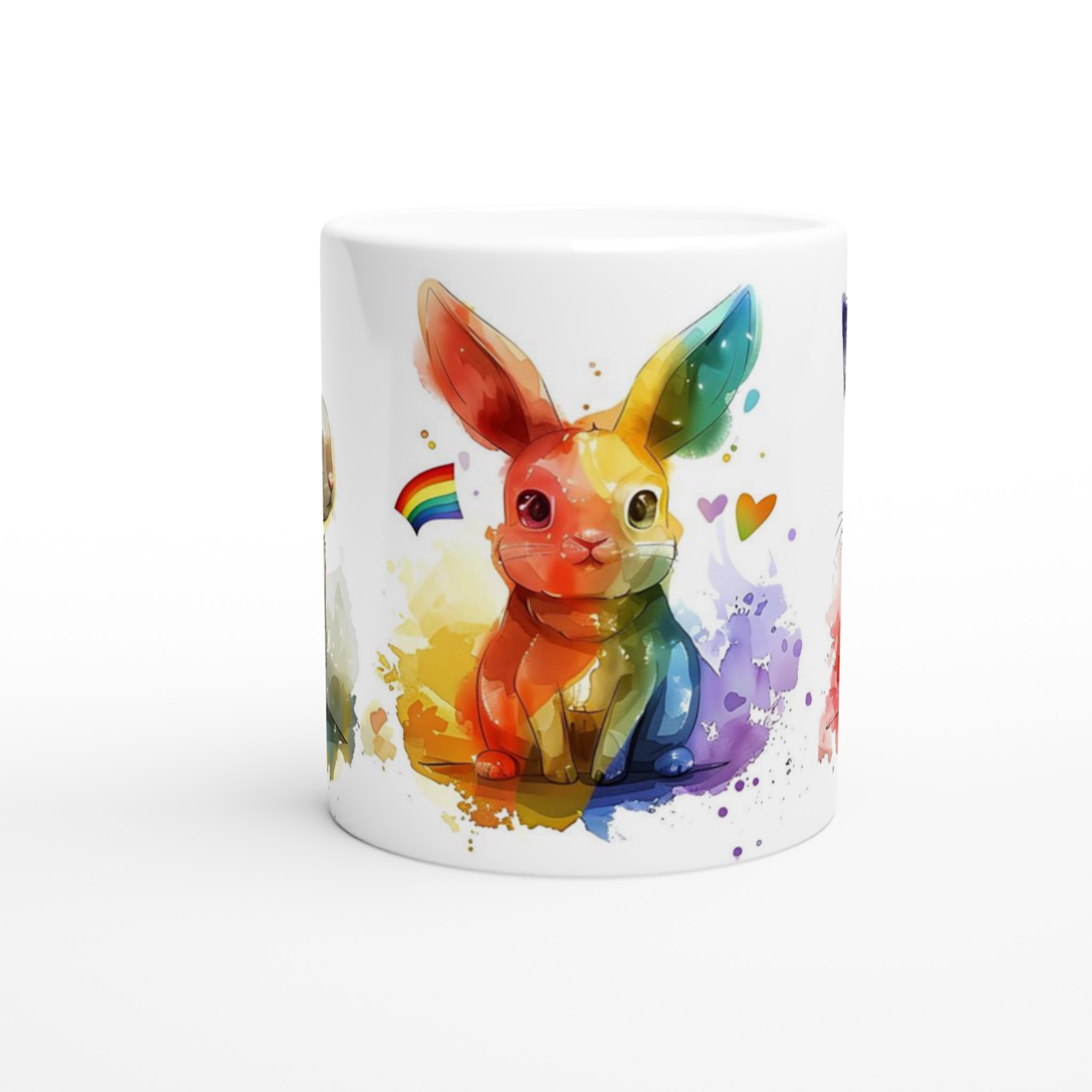 Färgglad Akvarellkanin Mugg – 11oz Keramisk Kaffekopp med Lekfull Design 8 78330bd2-4127-4b81-9700-f82ae7f78afc
