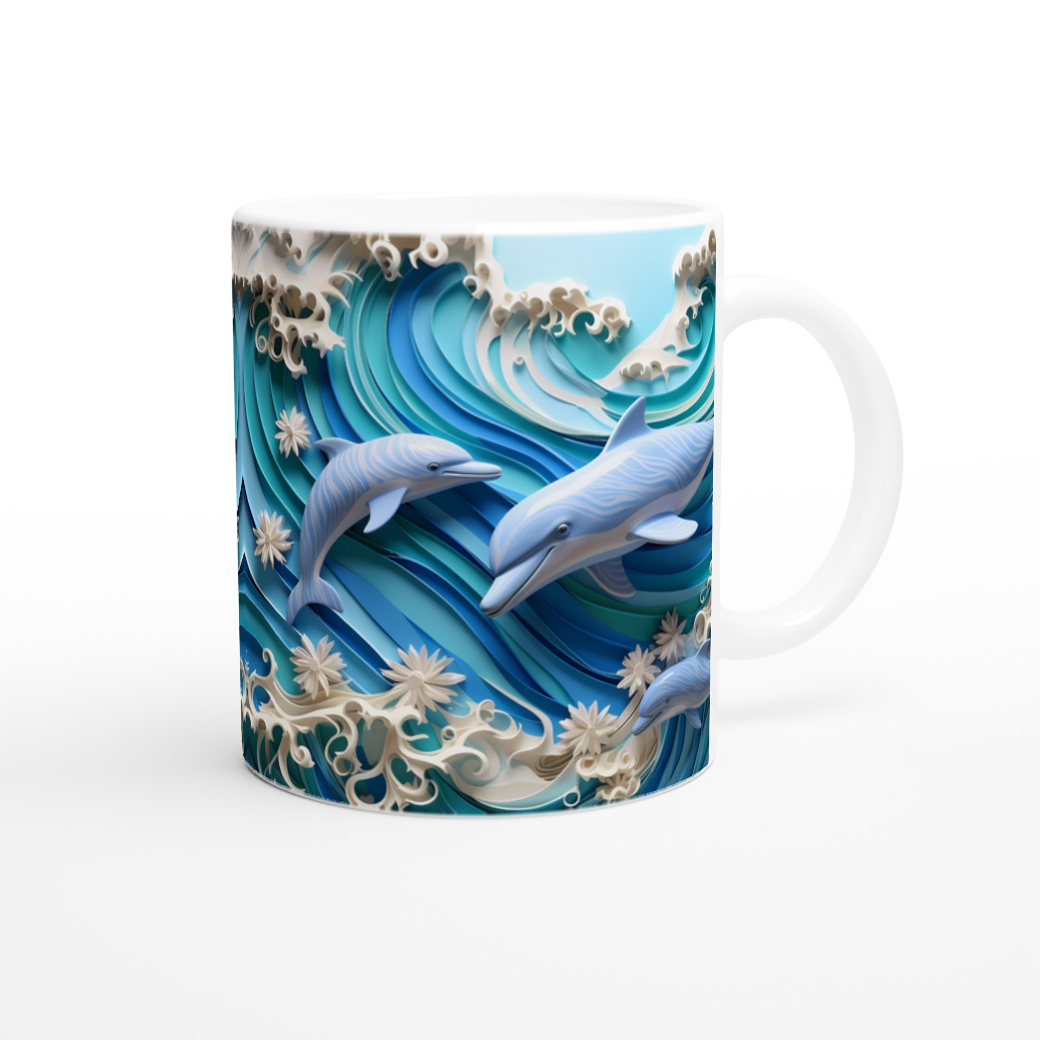 Delfiner i Oceanens Dans 11oz Keramisk Mugg – Ett Konstverk i Havsblått, Välj Din Färg! 9 78baea56-2e00-4217-96f6-95dcdea00c61
