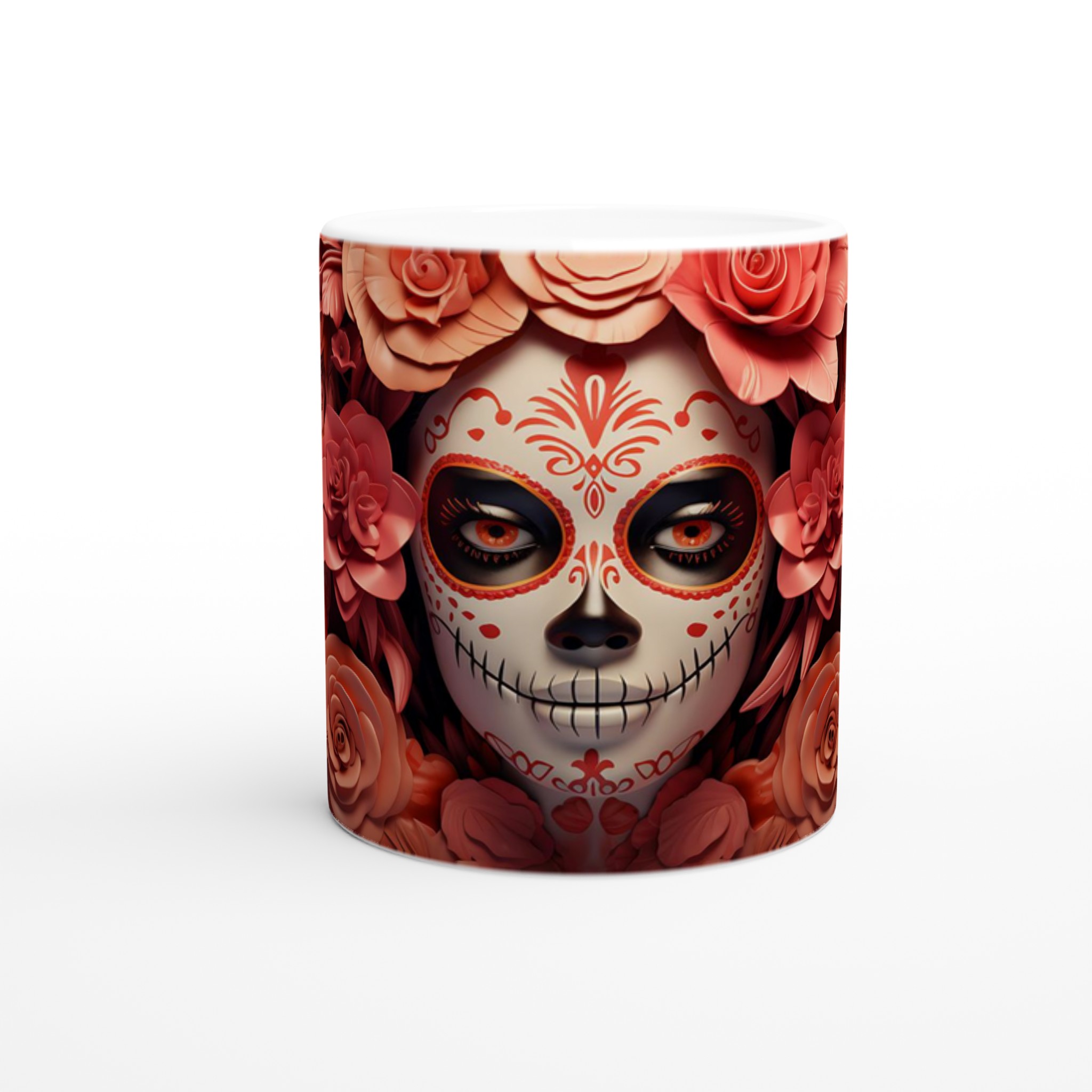 Dia de los Muertos Mugg – Färgstark Keramikmugg med Kalaca Tryck och Blomsterkrans 8 79549655-08ae-417f-9249-10de01a95e6b