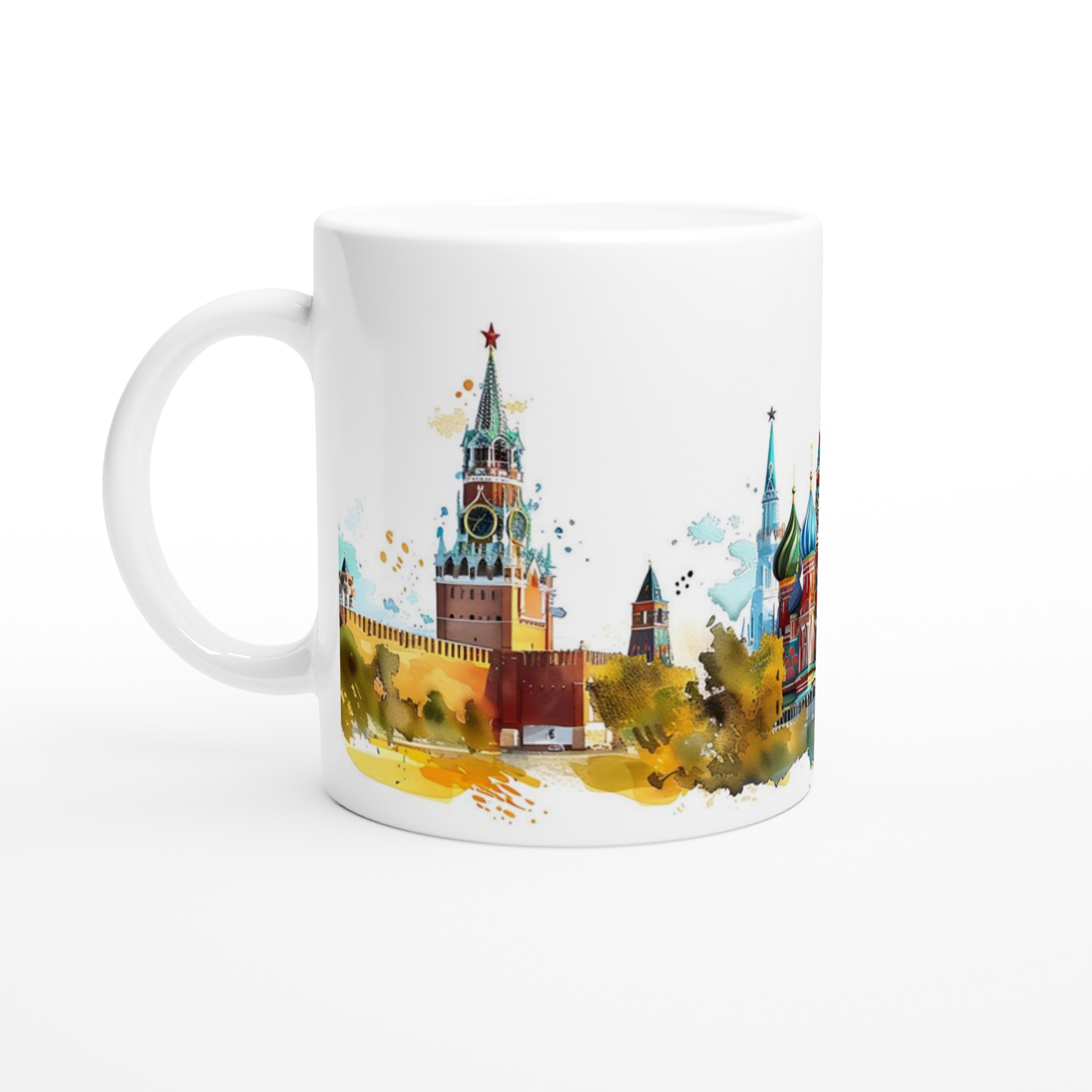 Historisk Skönhet: 11oz Keramikmugg med Akvarellkonst av Moskvas Kreml & Vasilijkatedralen 1 797a9f74-9106-4031-ab4d-17e752f310bd