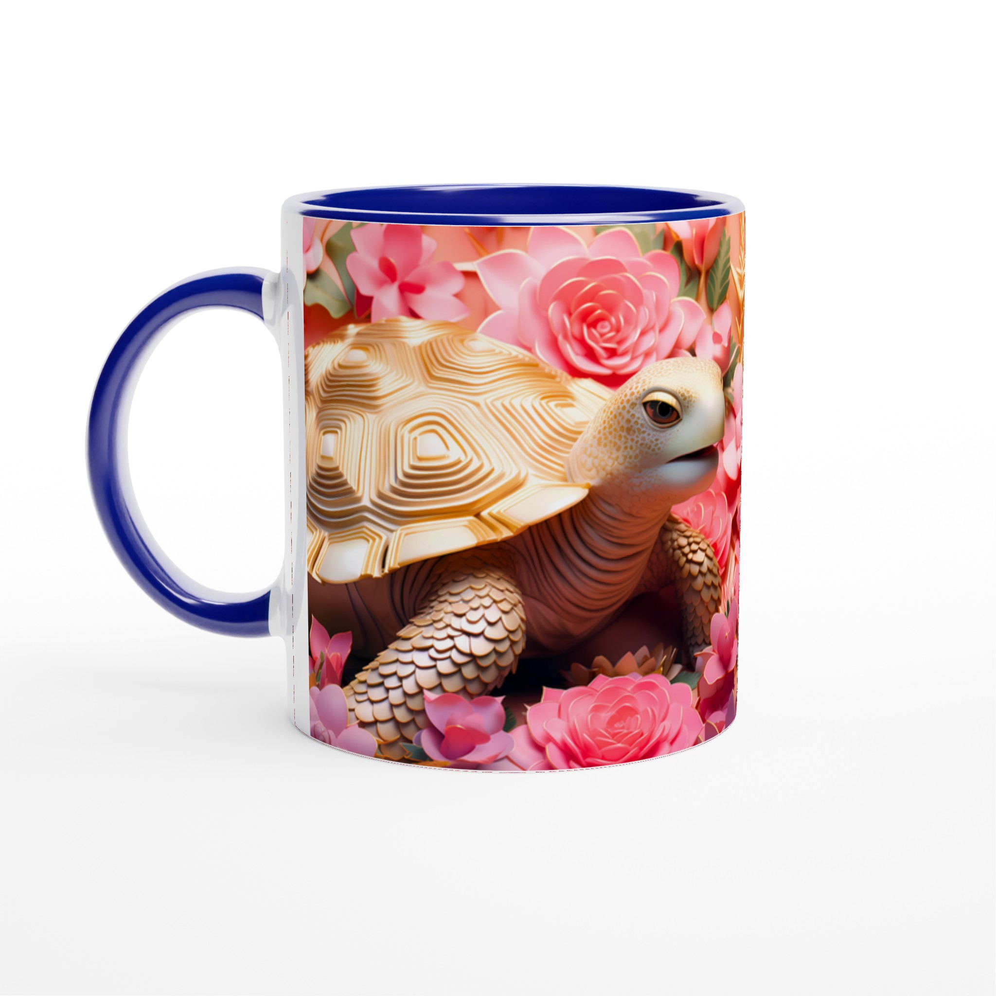 Lyxig Sköldpaddsmugg: Gulddetaljer & Rosa Blommor – 11oz Keramikmugg i Valfri Färg 4 79f7584a-4dff-45b0-be8a-4db112300438