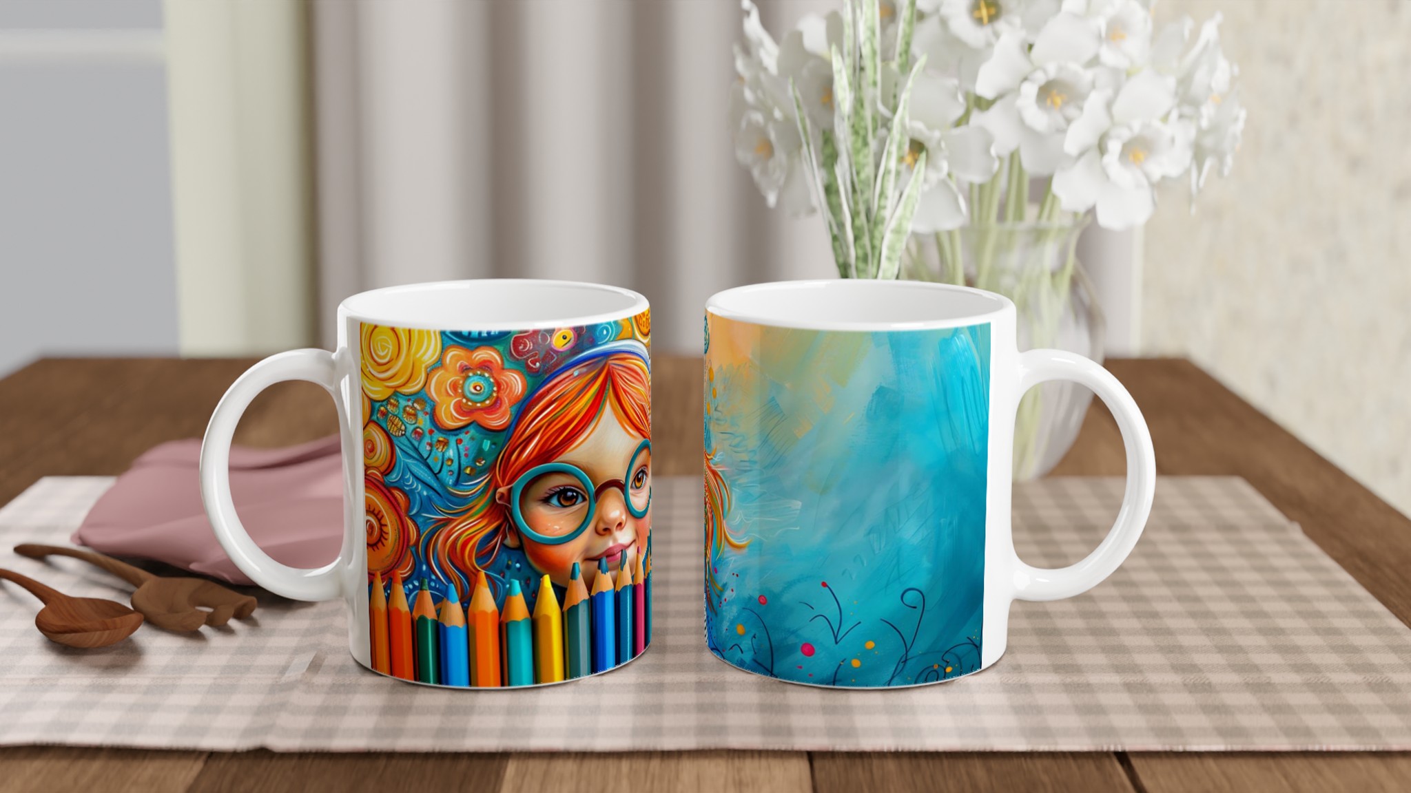 Konstnärlig Glädje Mugg – Vibrerande Design med Flicka & Pennor, 11oz Keramikmugg i Flera Färger 10 7a2794be-f2a3-4031-8ec8-4578512d1b86