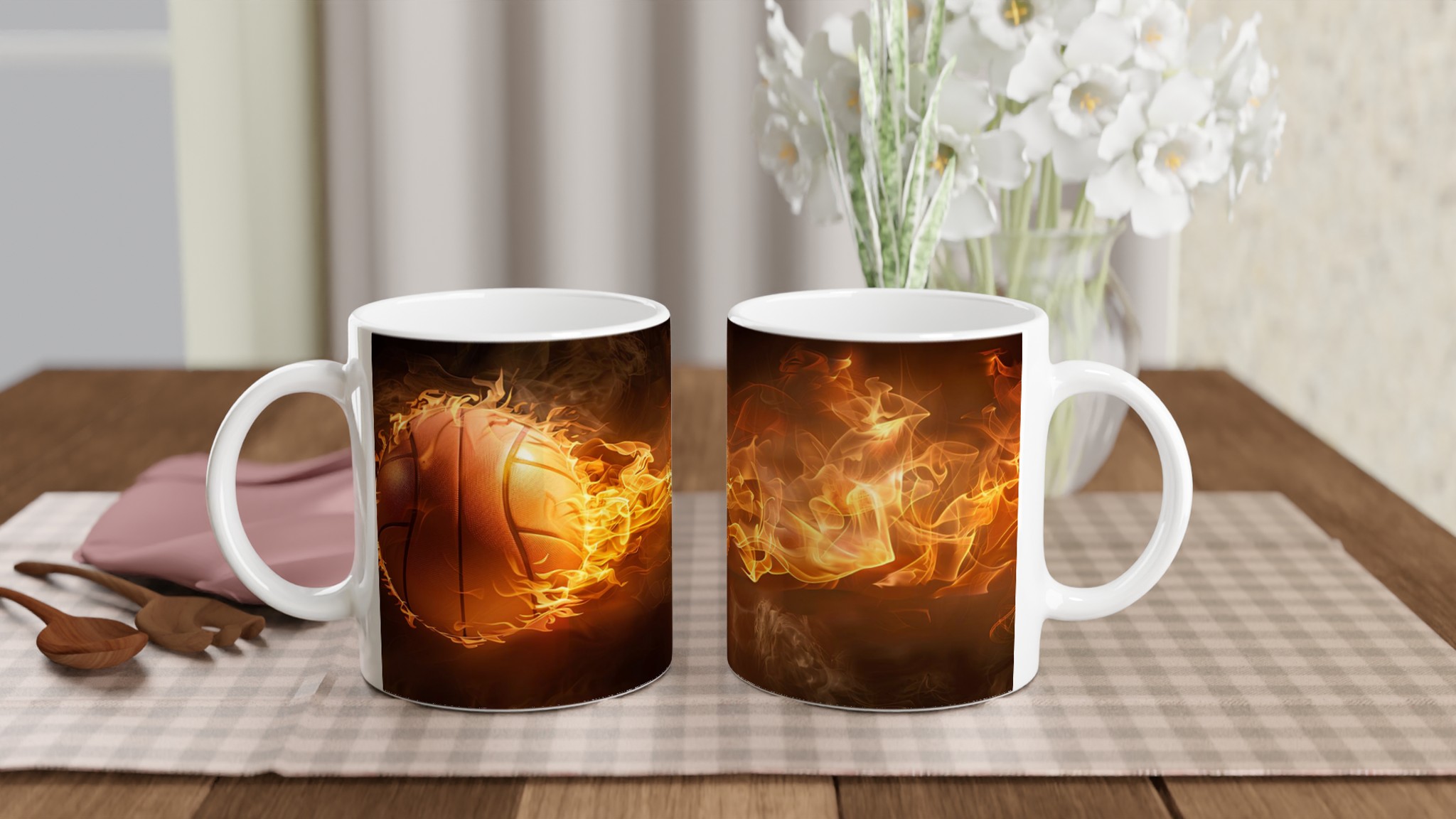 Flaming Basketboll Keramikmugg - Eldig Sportdesign i Valfri Färg, 11 oz 10 7b0283f9-9444-4210-8797-6de98c7ff75e