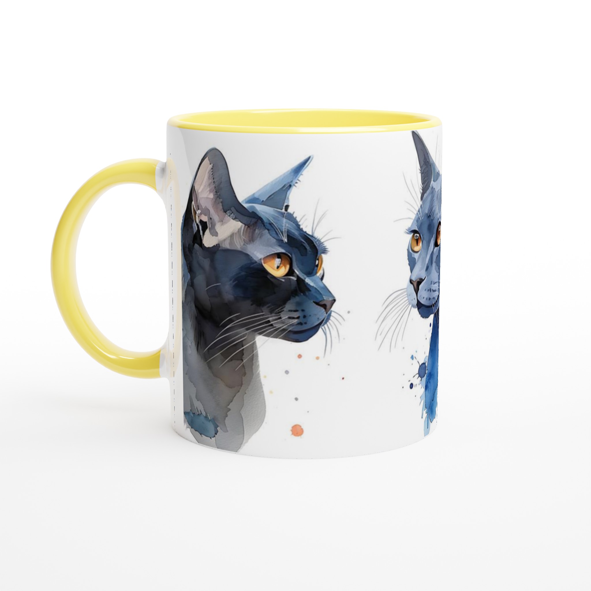 Akvarell Kattmugg - Blå Nyanser med Guld- & Blå Ögon - 11oz Keramisk Mugg 5 7b252cfa-22de-4205-a7e2-bb434659f315