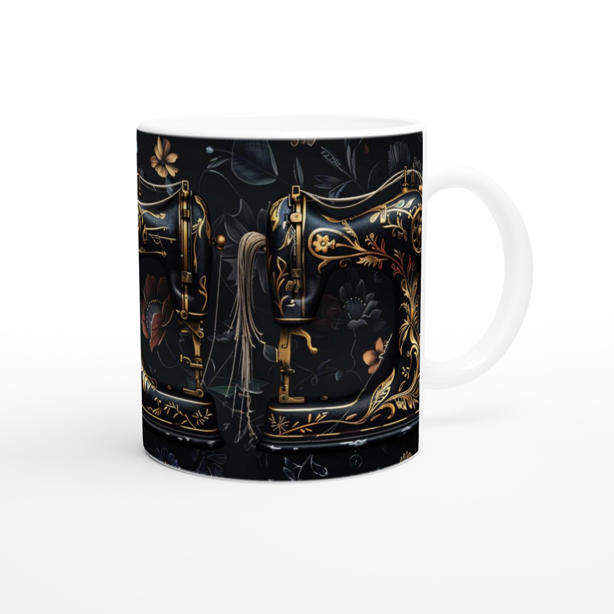 Vit 11oz keramisk mugg med elegant vintage symaskinsdesign i flera färgval 9 7b809465-a8e3-4e5a-bb6d-18a597d5ba9d