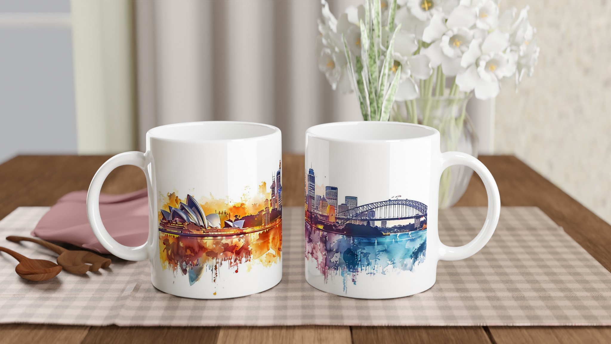 Sydney Skyline Akvarellmugg – Konstnärlig Siluett av Operahuset och Harbour Bridge 10 7bbc4b0e-0971-4466-8a31-dadababb0224