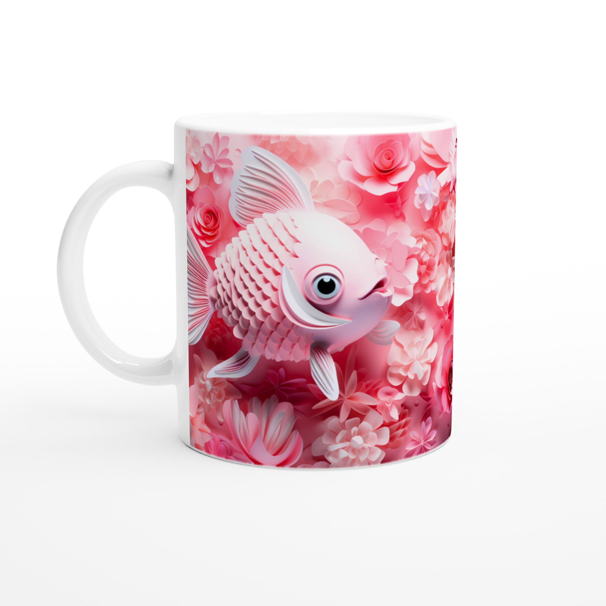 Kärleksfull Koi Mugg – Rosa Blomsterdröm med Lekfulla Fiskar – Personlig 11oz Keramikmugg i Flera Färger 1 7be27600-6349-47c4-ae76-559c7c37600b