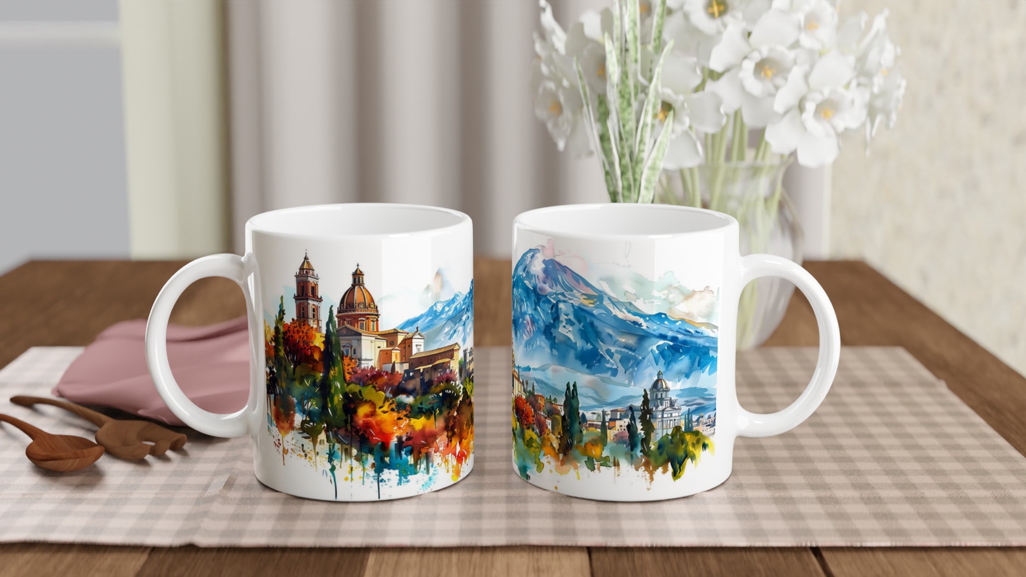 Akvarell Stadsmotiv Mugg - Färgstark Kaffekopp med Vulkanutikt, Välj din Favoritfärg! 10 7c86f4f5-919d-408a-9260-3b089a2b5f57