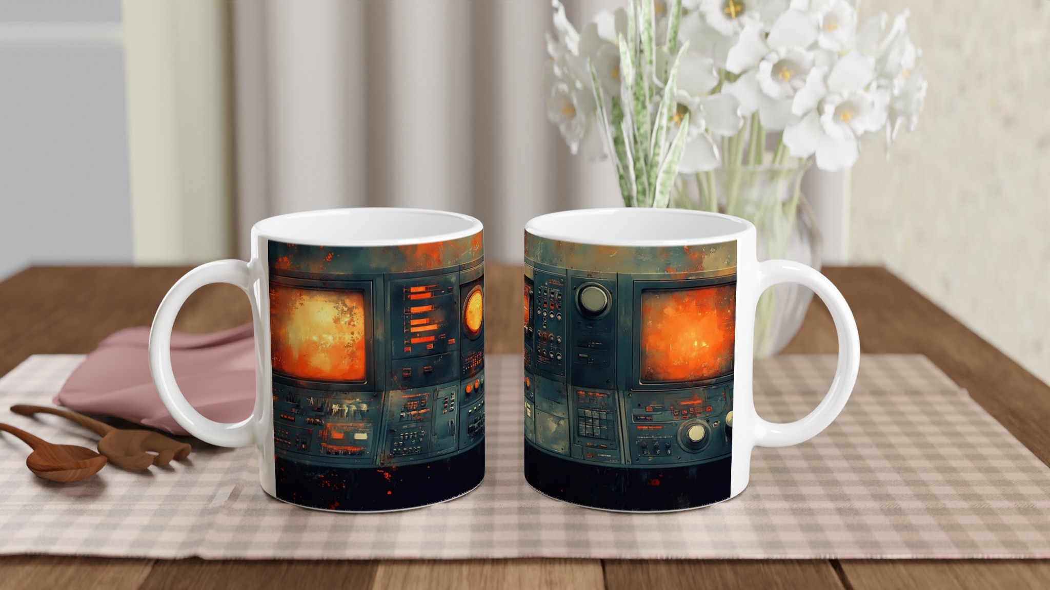 Retro Sci-Fi Kontrollpanel Mugg – 11 oz Keramisk Kaffemugg i ditt val av färger 10 7d4e41ee-182f-488f-adc8-00599cf667ab