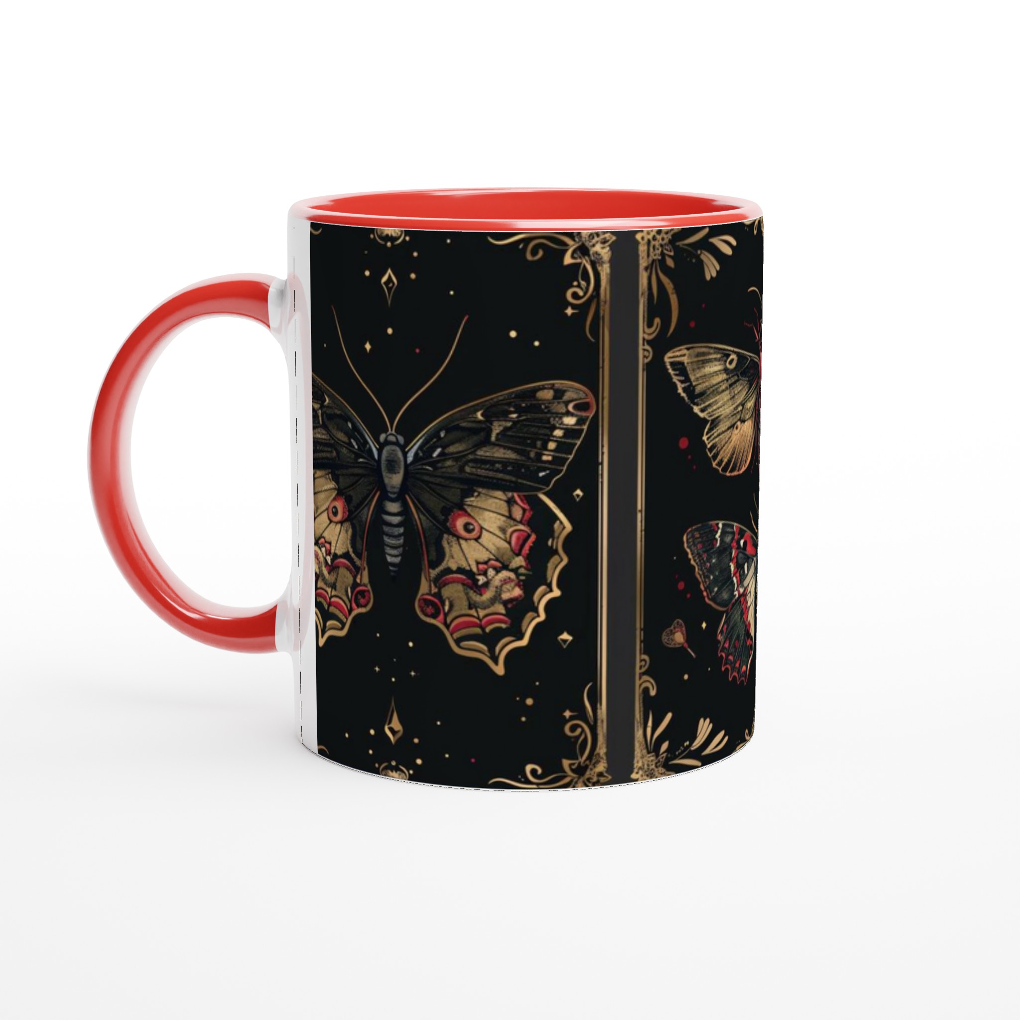 Mystiska Nattfjärilar Keramikmugg – Elegant Guld & Röd Design för Kaffe- och Teälskare, Välj Färg! 2 7dd0d70d-f86a-41a4-8a07-80975f878796