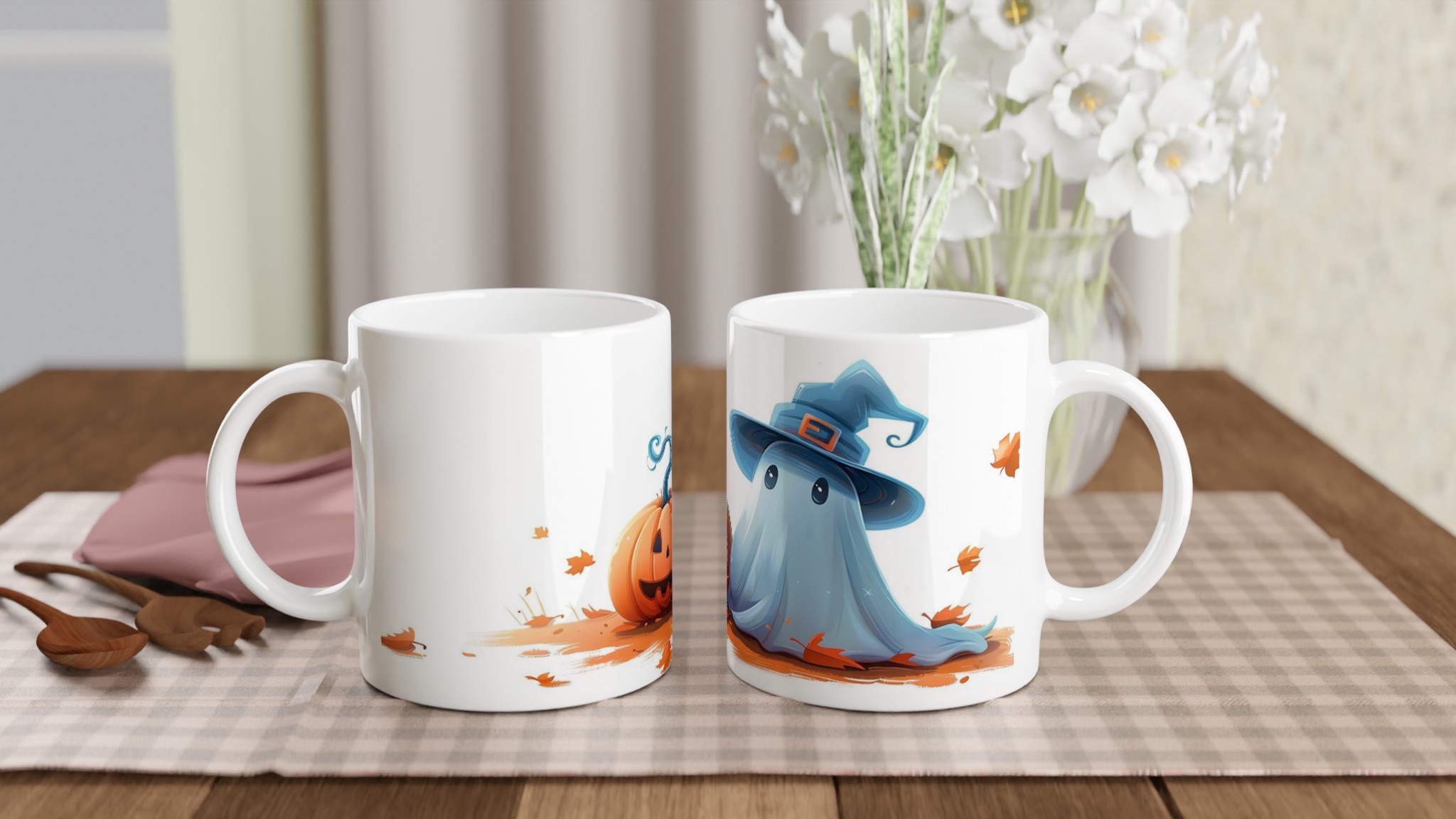 Busig Halloween Mugg: Sött Spöke & Pumpa – Välj Färg! 10 7eaac727-1982-448a-949d-a49b3b37f8be