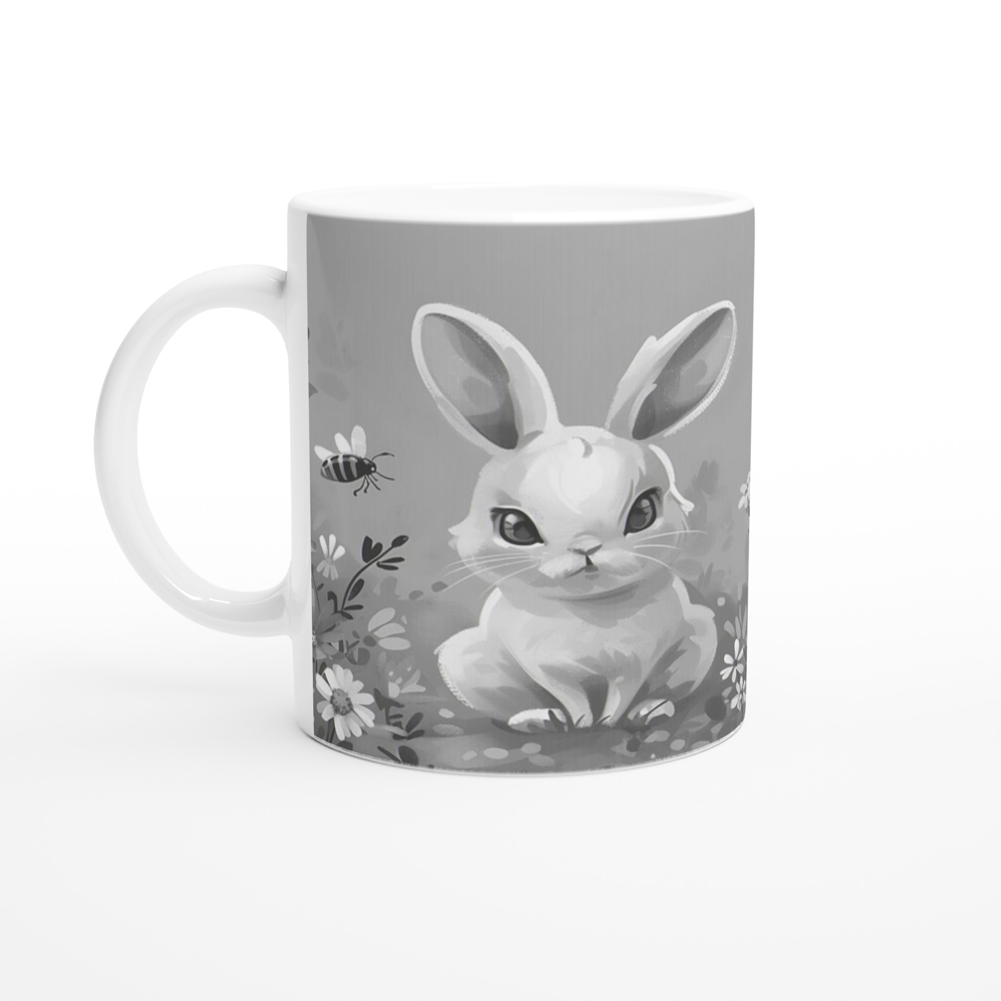 Söta kaniner i blomsteräng - 11oz keramisk mugg för drömmande stunder i din valfria färg! 1 7eb567be-6db7-4c5f-bb5d-dcfb59dd6119