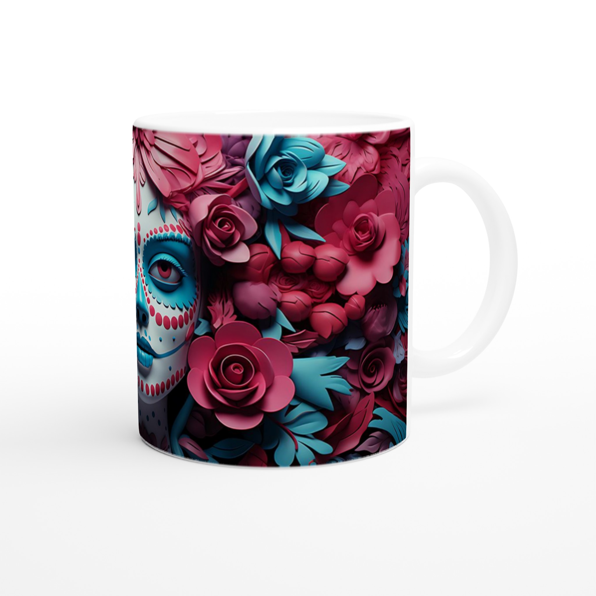 Sugar Skull Blommig 11oz Keramisk Mugg - Din unika Día de Muertos-inspirerade kaffestund i 7 färger! 9 7ee8abb4-fe4b-48a1-87db-90926f79e10d