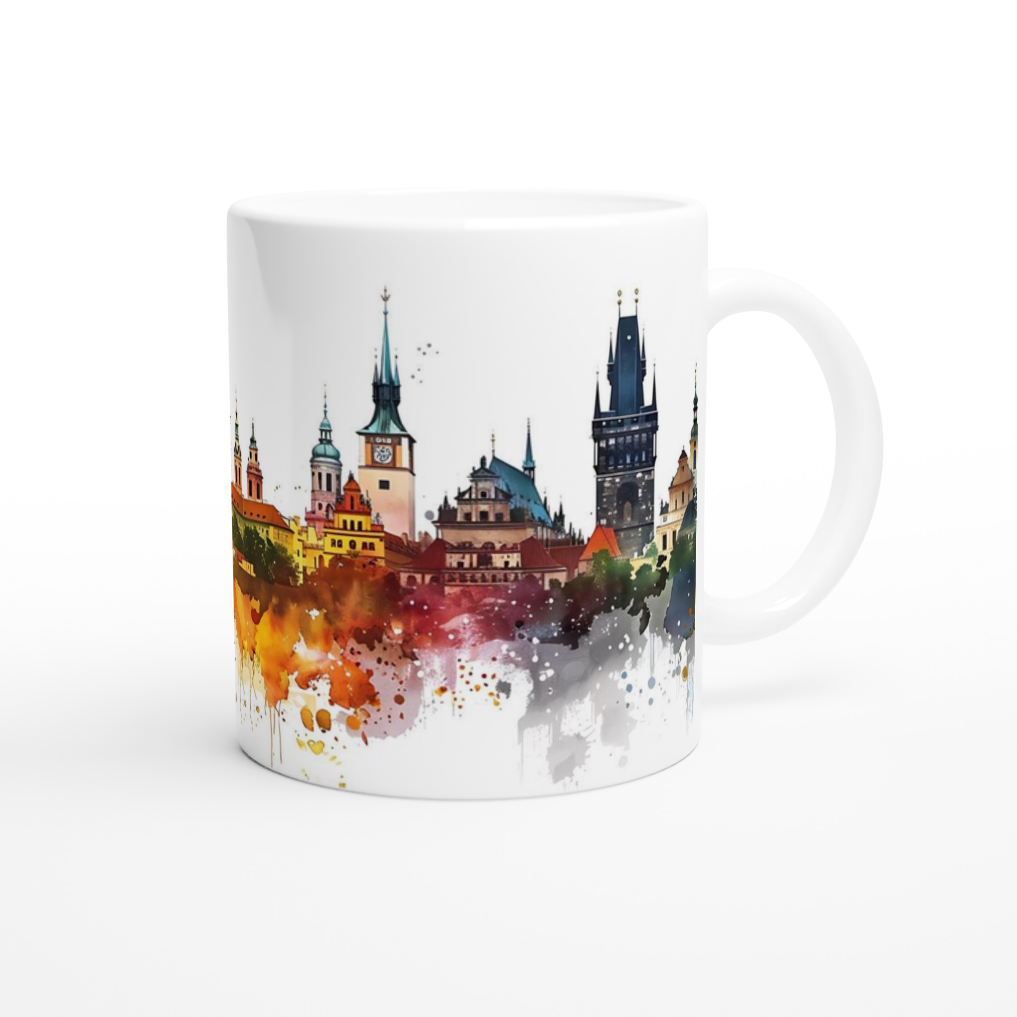Prag Watercolour Cityscape Mugg - 11oz Keramikmugg med Färgstarkt Vattenfärgstryck 9 7f01bcf5-49f5-45b0-9c9c-8f8e411ac819