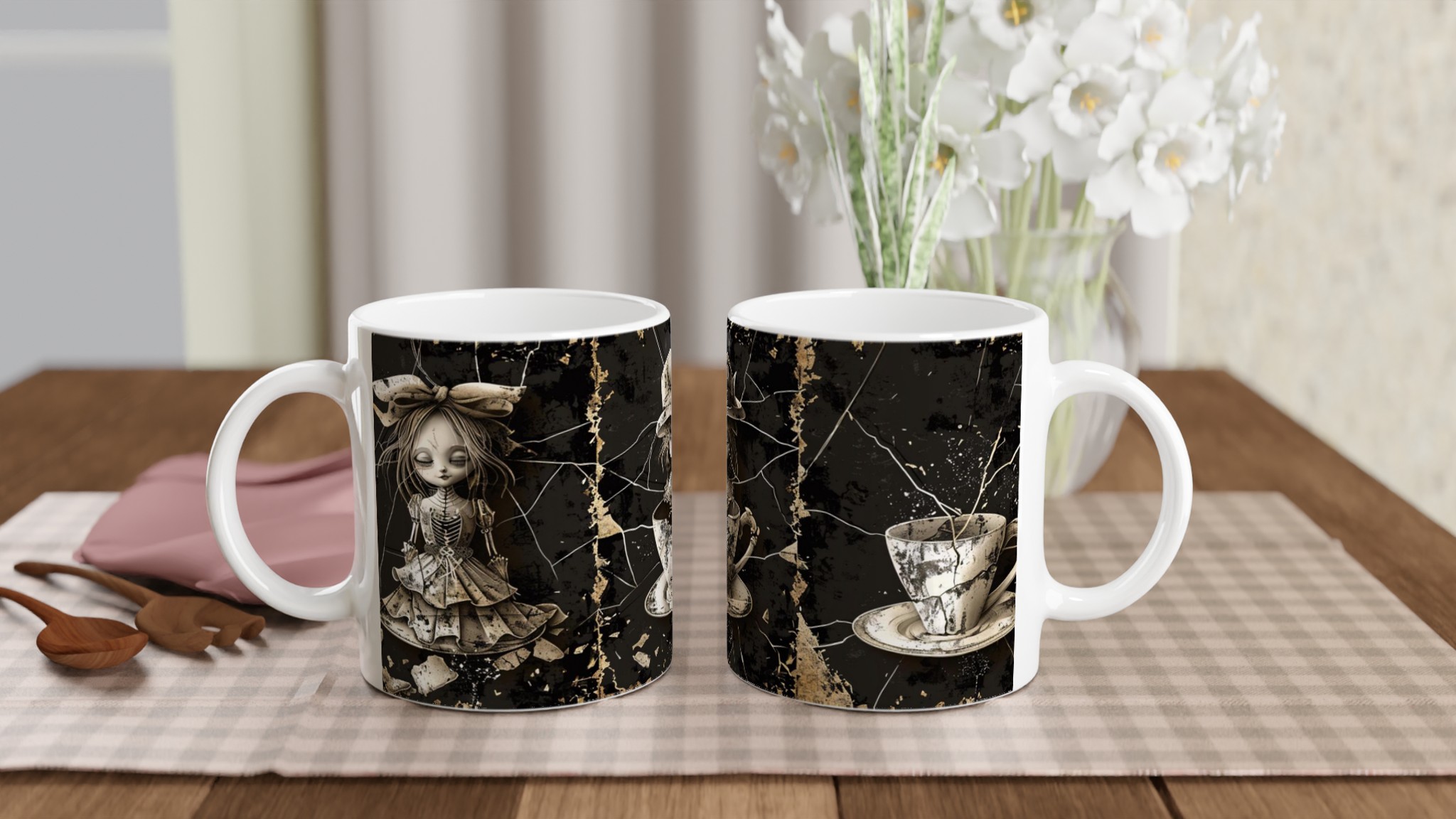 Vit 11oz keramisk mugg med gotiskt bruten dockstil i din favoritfärg 10 7f6522c1-5841-4fd6-a7f2-94dd5cd4dd92